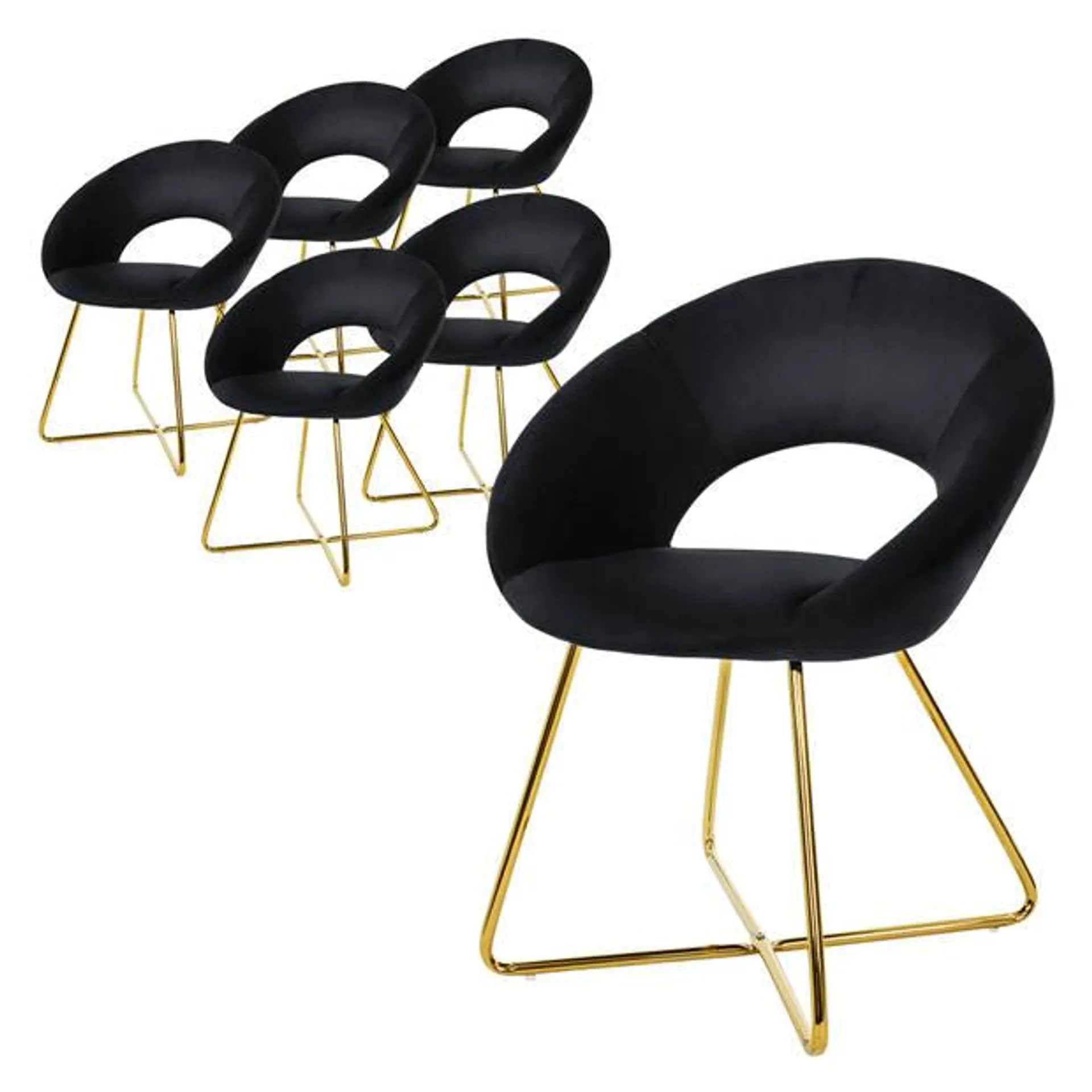 ML-Design eetkamerstoelen set van 6 fluweel, zwart, woonkamerstoel met ronde rugleuning gestoffeerde stoel met