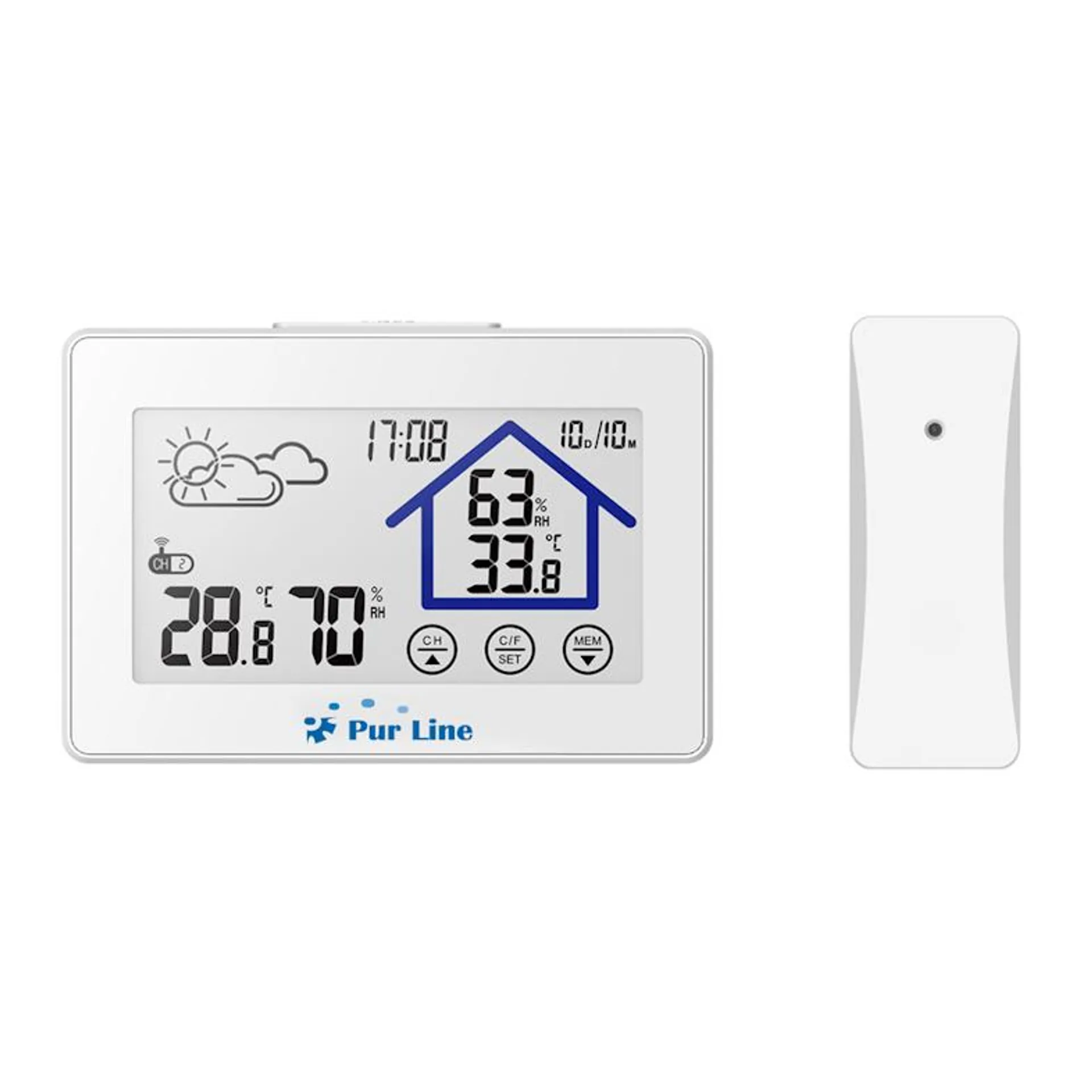 Touchscreen weerstation met hygrometer en buitensensor