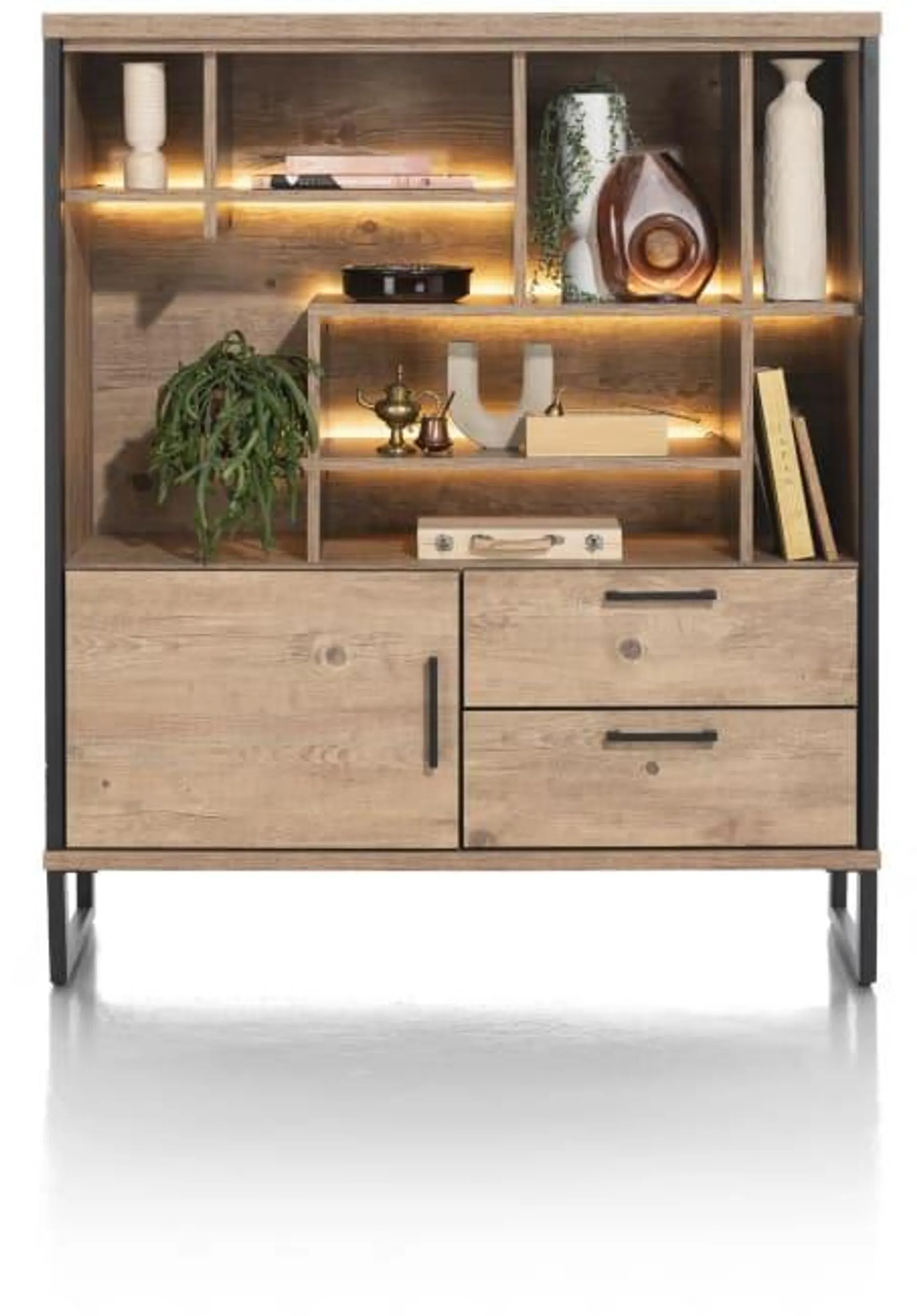 highboard 120 cm - 1-deur + 2-laden + 7-niches (+ LED)