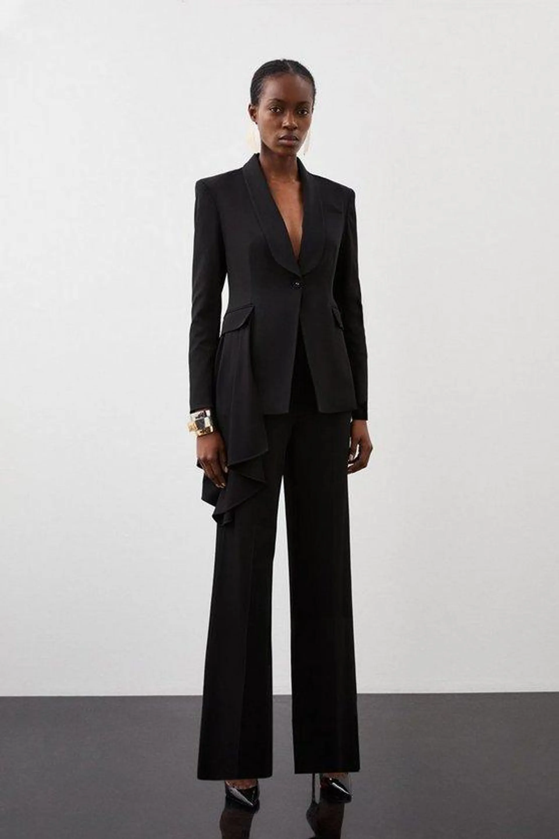 Polished Viscose Wide Leg Tailored Trousers