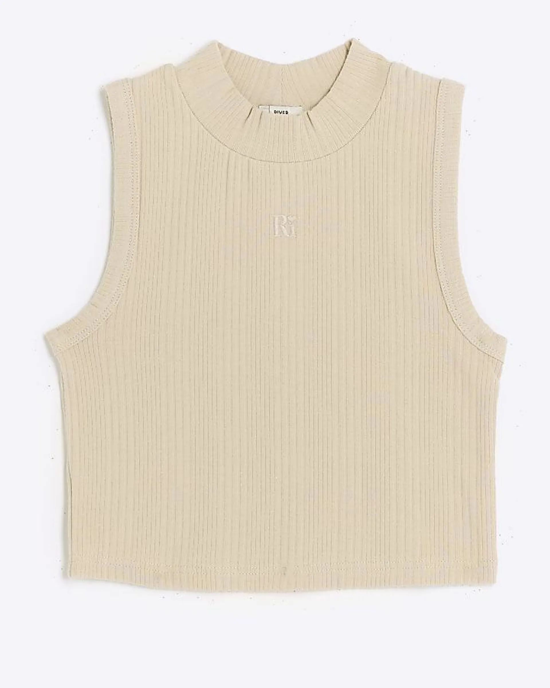 Girls Stone ribbed high neck tank top