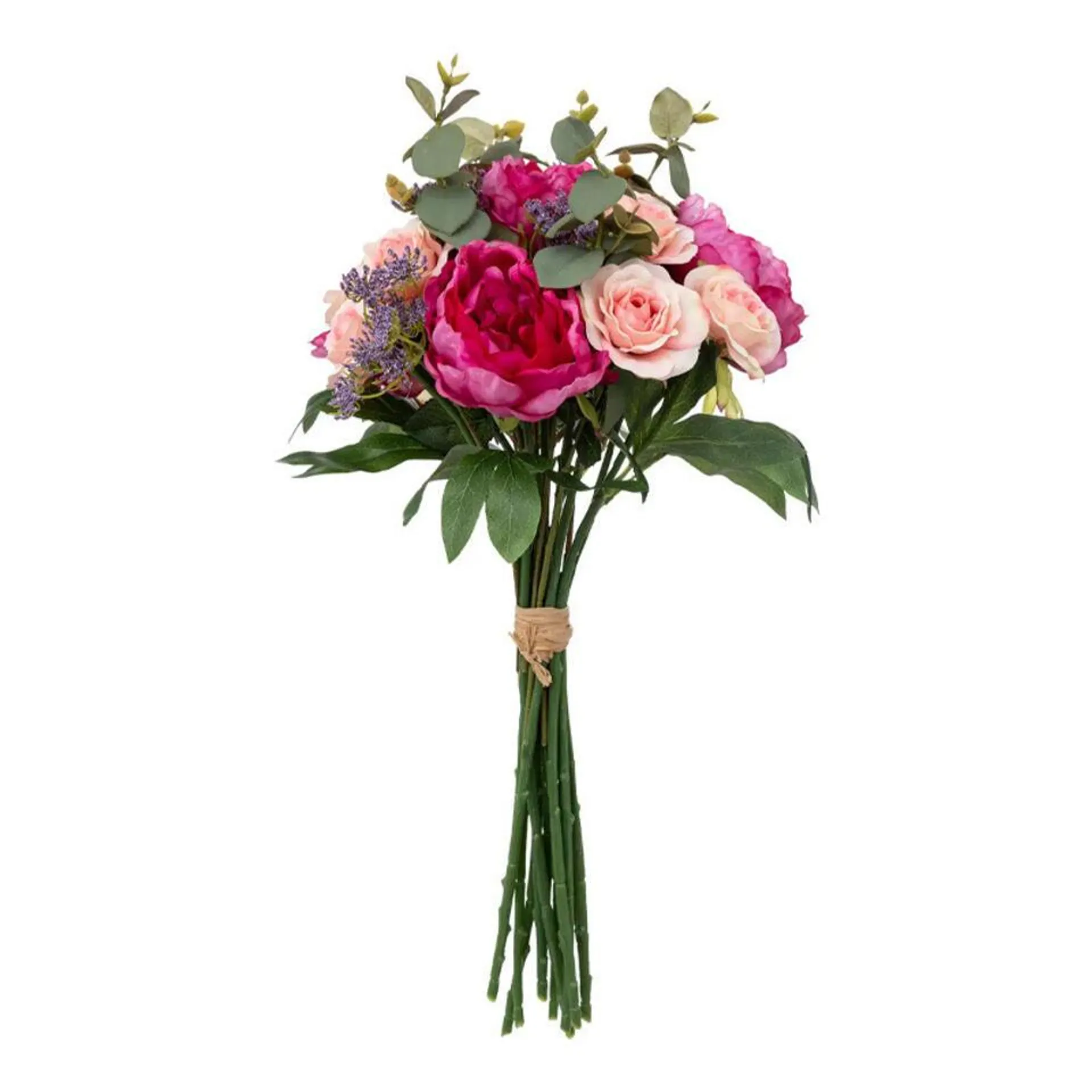 Atmosphera Kunstbloemen boeket Rozen - 53 cm - groen en roze tinten