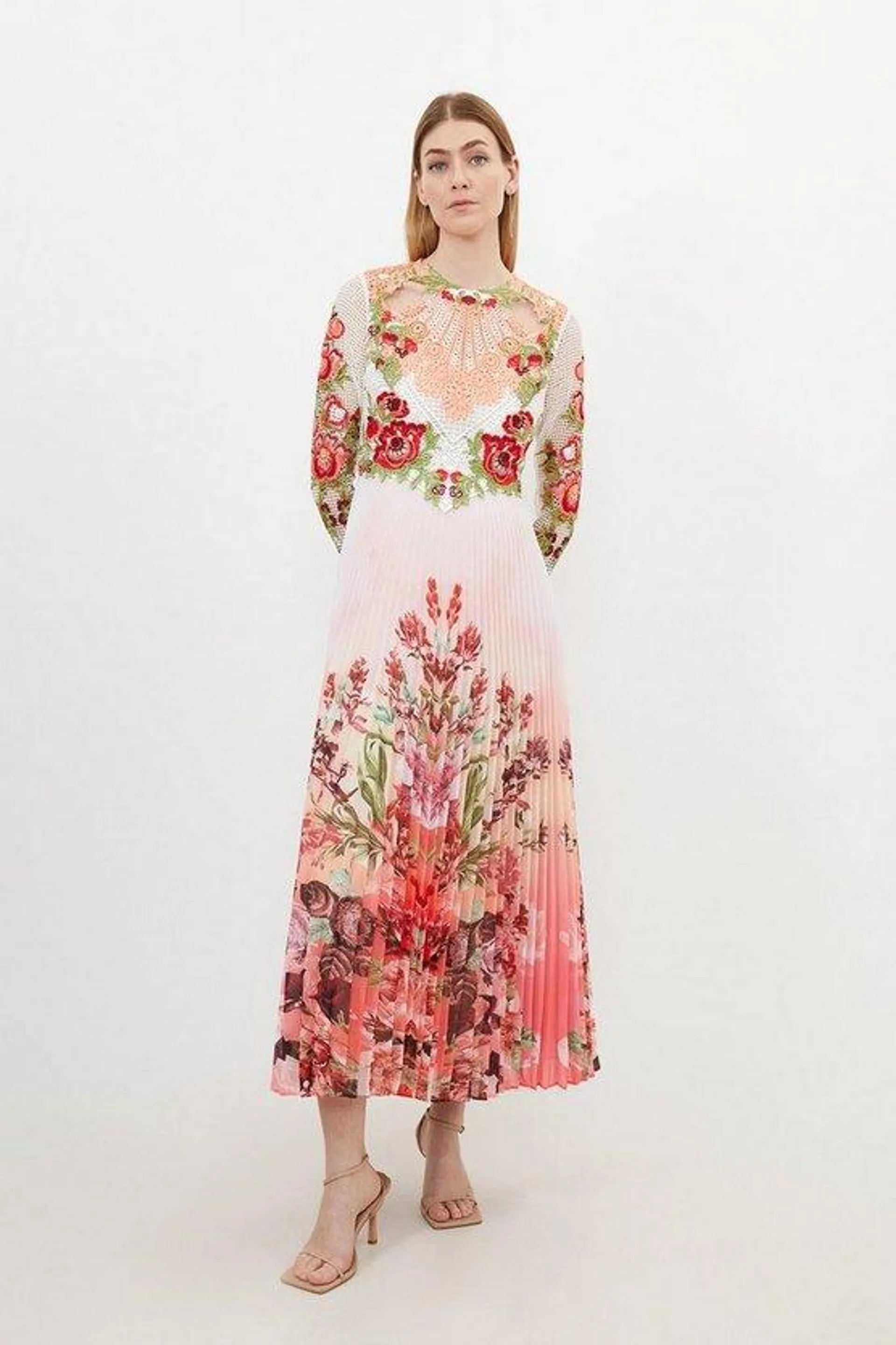 Floral Guipure Lace Woven Maxi Dress