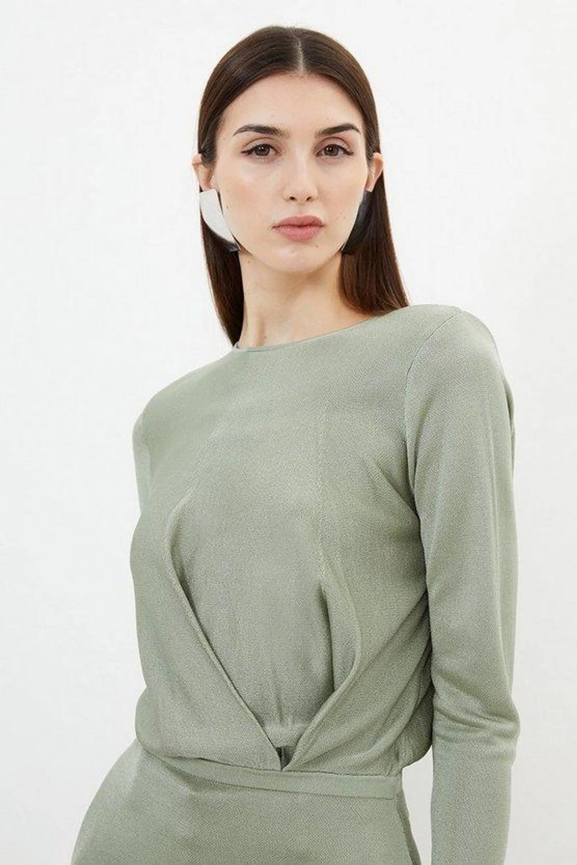 Slinky Viscose Knit Blouson Pin Tuck Top