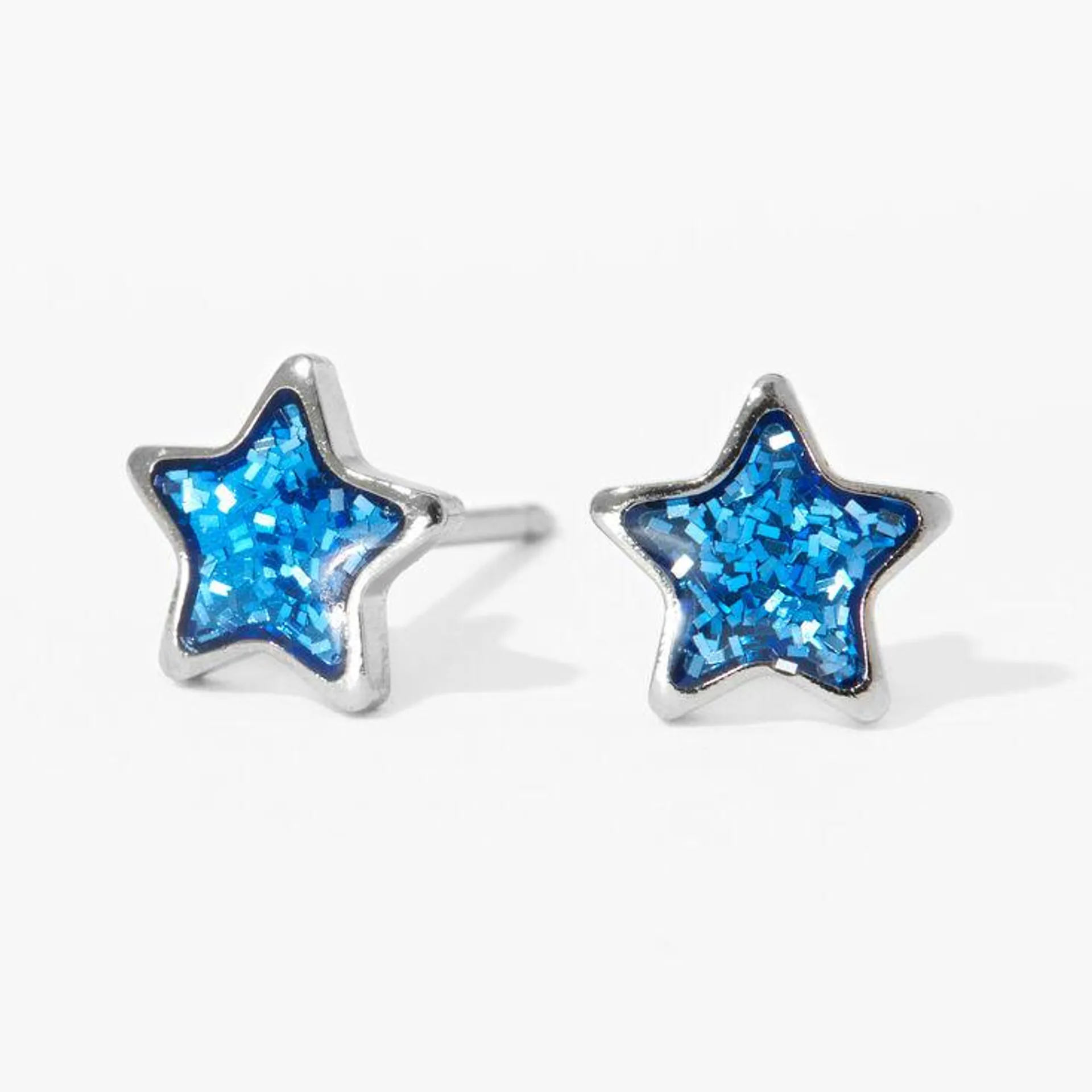 Claire's Exclusive Make A Wish Blue Glitter Stars with Stainless Steel Posts Ear Piercing Kit with Ear Care Solution