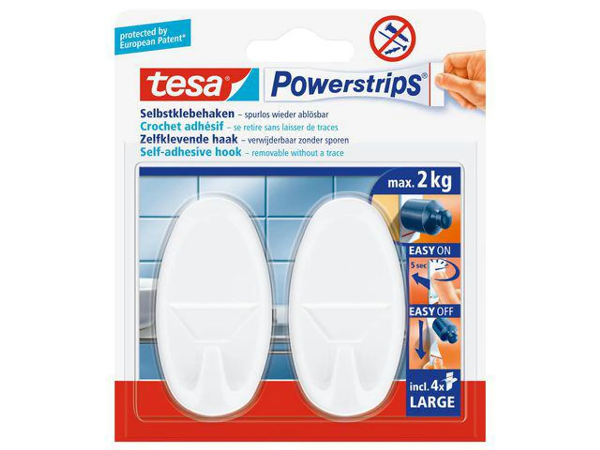 TESA Powerstrips Large Ovaal Zelfklevende Haak, Verwijderbaar, Wit