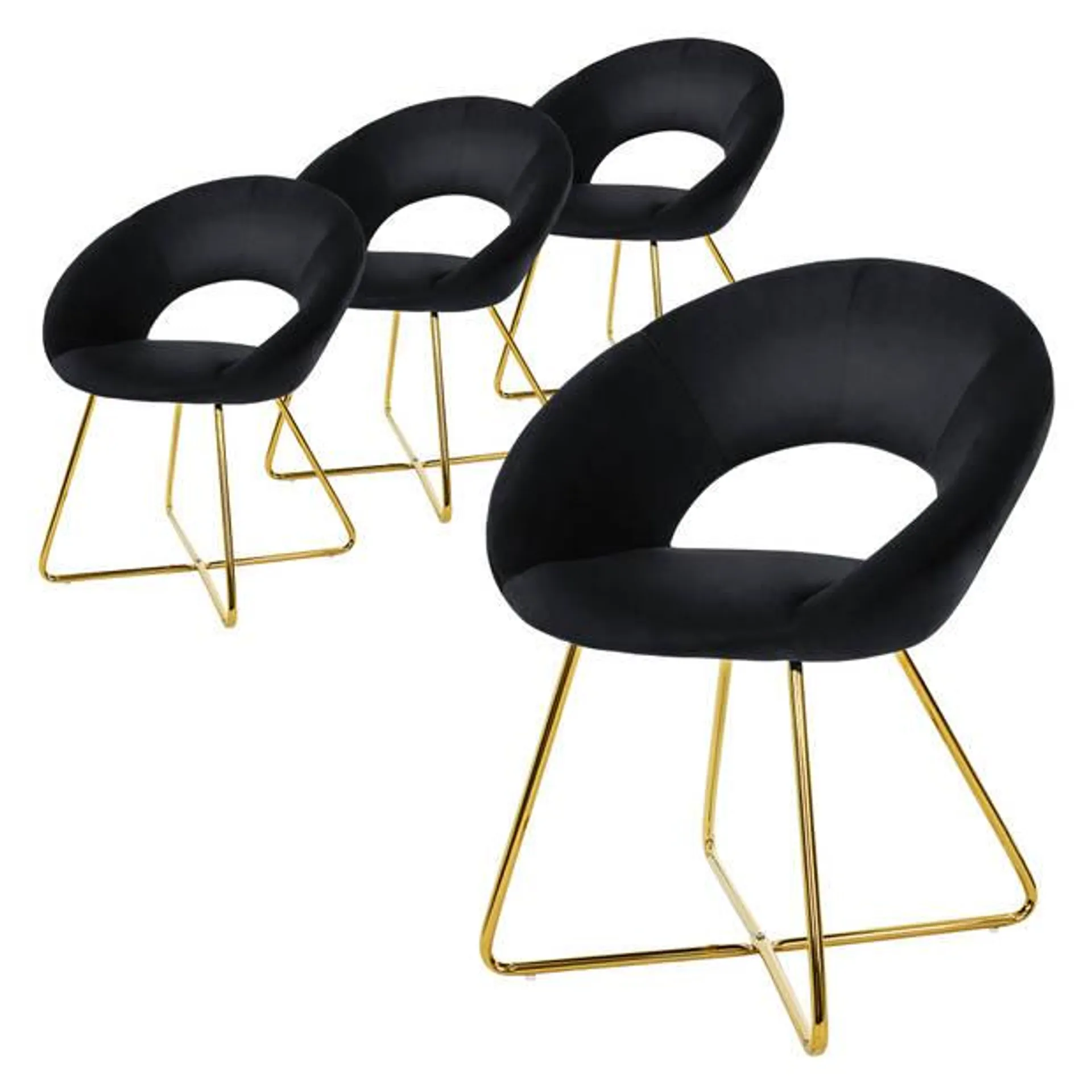 ML-Design eetkamerstoelen set van 4 fluweel, zwart, woonkamerstoel met ronde rugleuning gestoffeerde stoel met