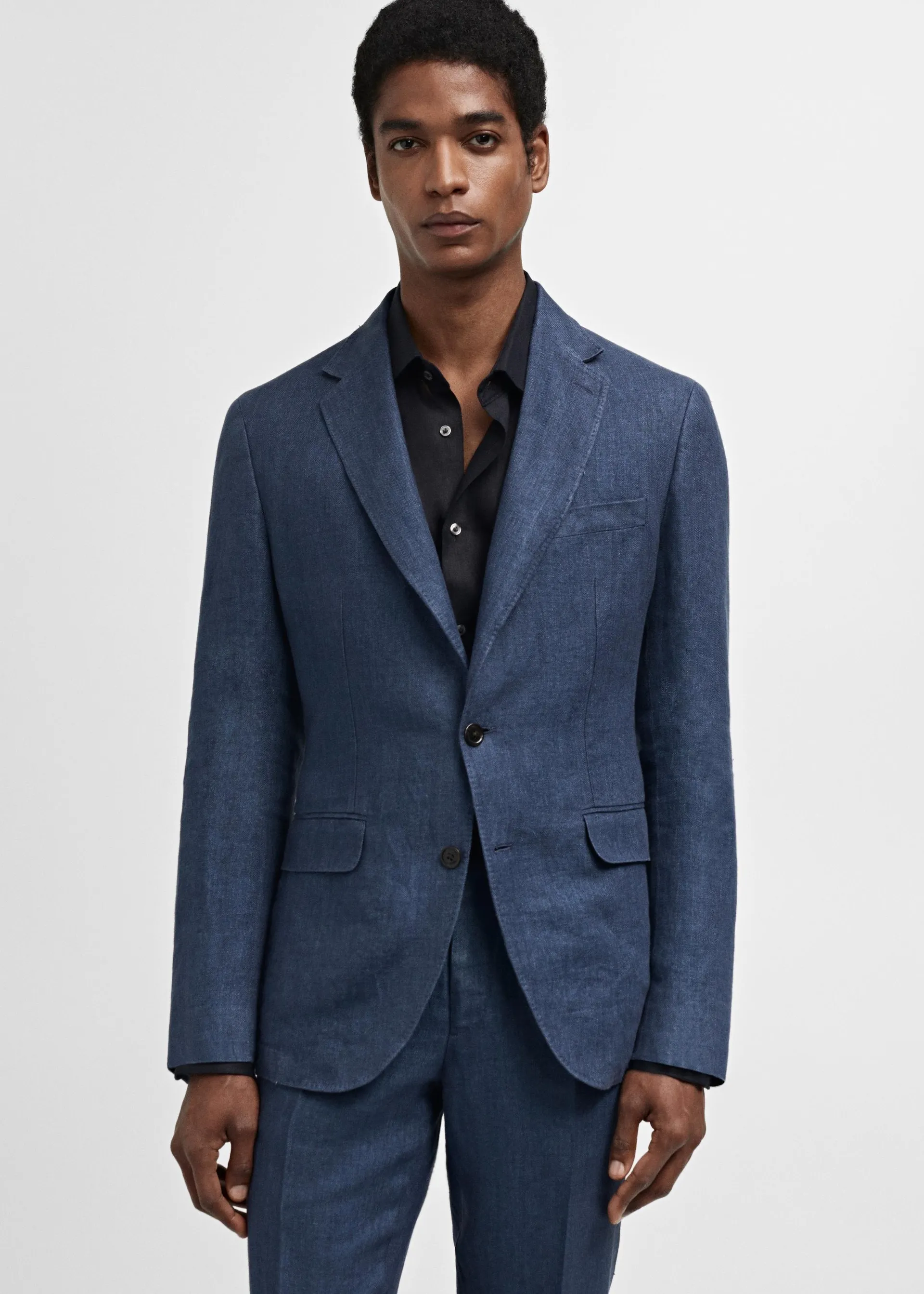 Slim fit suit jacket in 100% herringbone linen