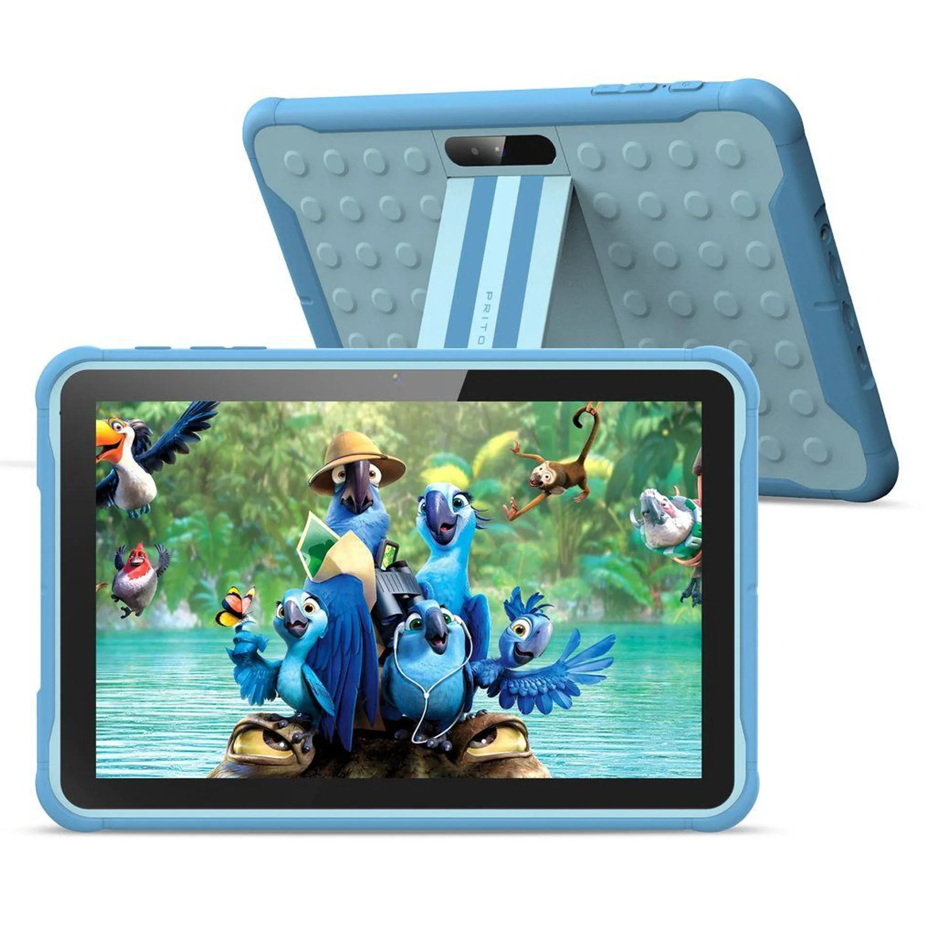 Pritom 10 Zoll 3G-Handy Kinder-Tablet, Android 10, Kindersicherung, Kinder-App, Quad-Core-Prozessor, 2 GB RAM, 32 GB ROM, unterstützt 3G-Telefonate, HD-IPS-Bildschirm, Google Play, YouTube, Kamera, mit Kinder-Tablet-Hülle (Blau)