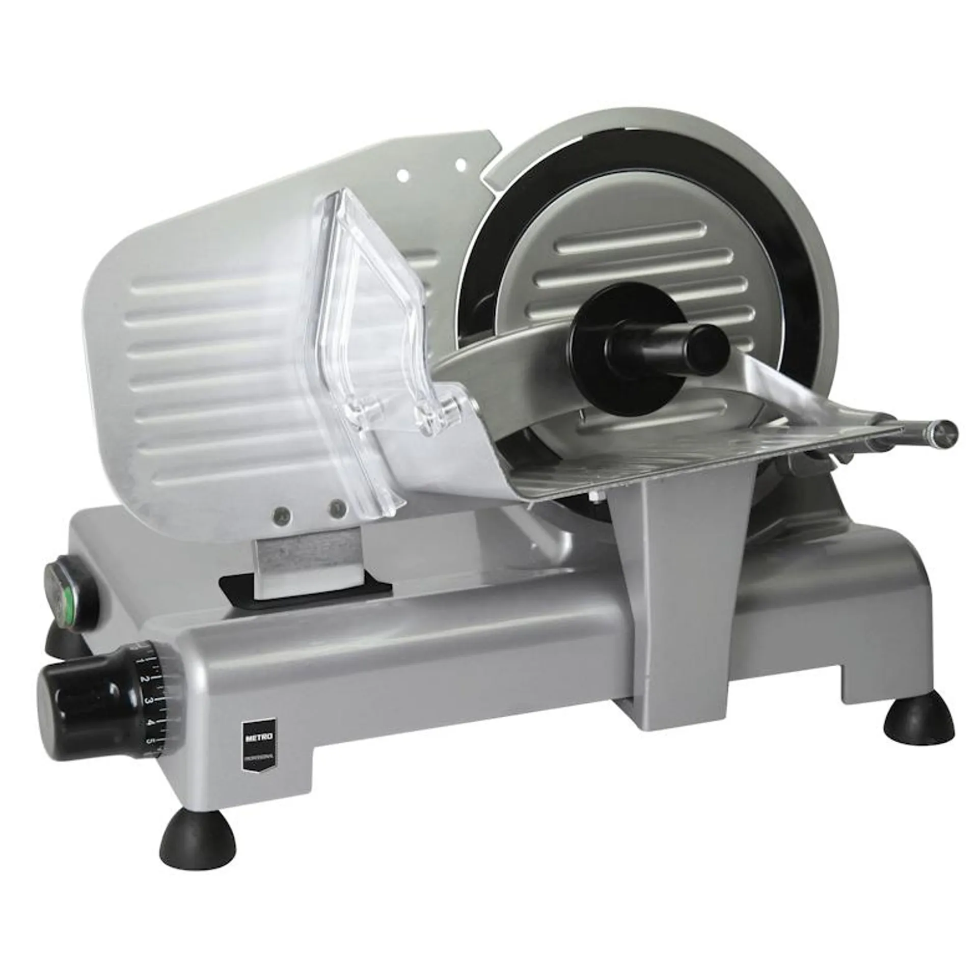 METRO Professional Snijmachine GFS2019, aluminium / roestvrij staal, 43 x 30 x 29 cm, 140 W, blad-Ø 19,5 cm, snijdikte: 1-15 mm, zilver