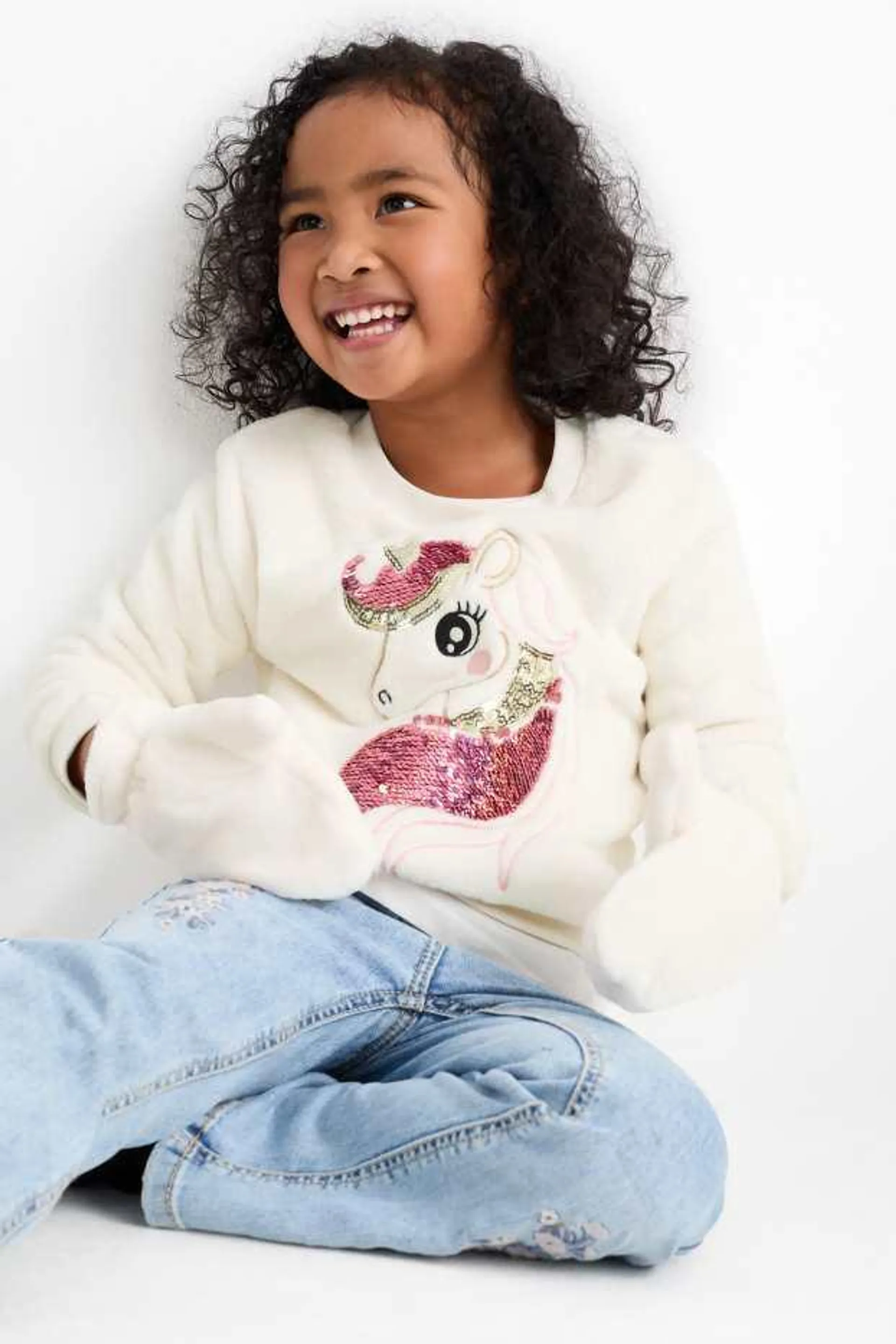 Eenhoorn - set - sweatshirt en wantjes - 3-delig