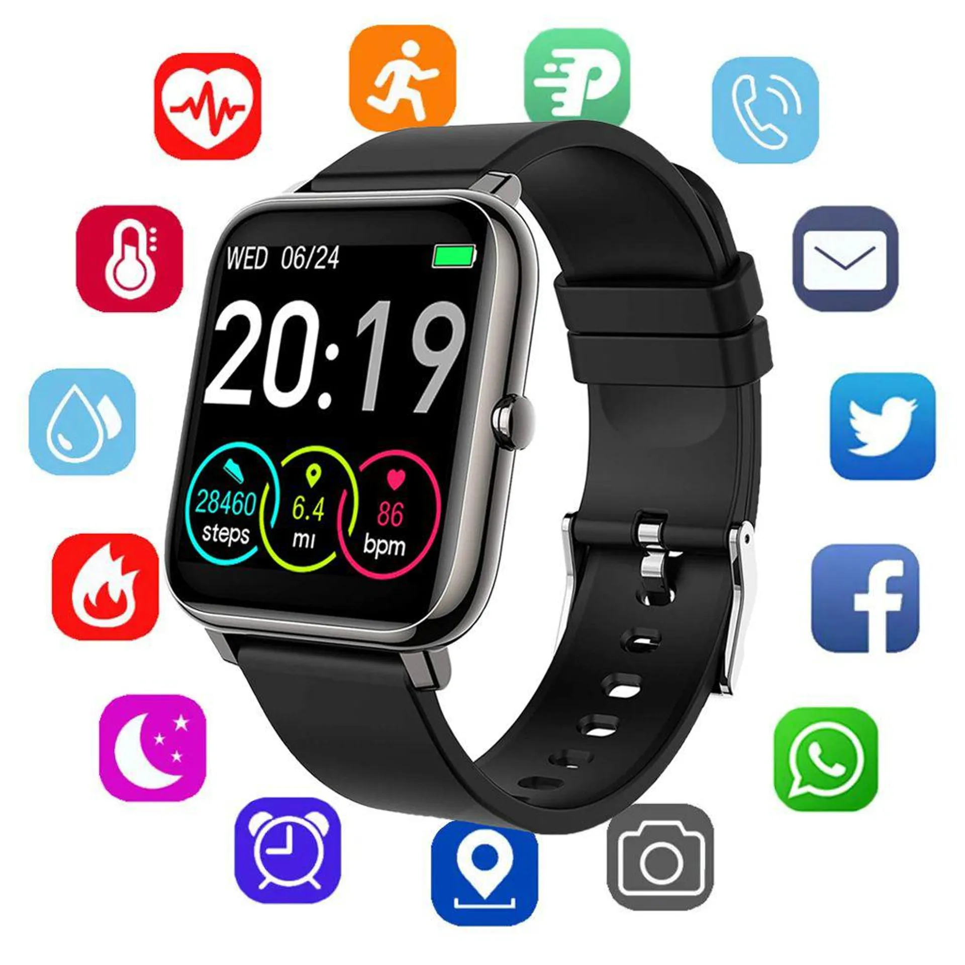 Smartwatch, Bluetooth Touchscreen Armbanduhr, Smartband Blutdruckmessung Wasserdicht Fitness Tracker, Android IOS Wasserdicht für Damen Herren