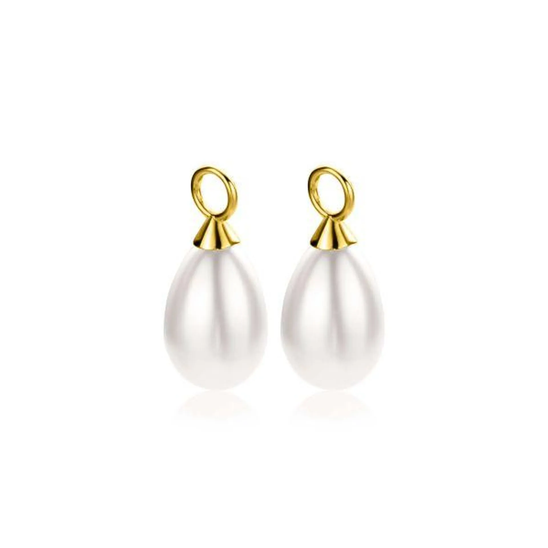 ZINZI gold plated zilveren oorbedels parel peervorm 15mm wit ZICH355WG (zonder oorringen)