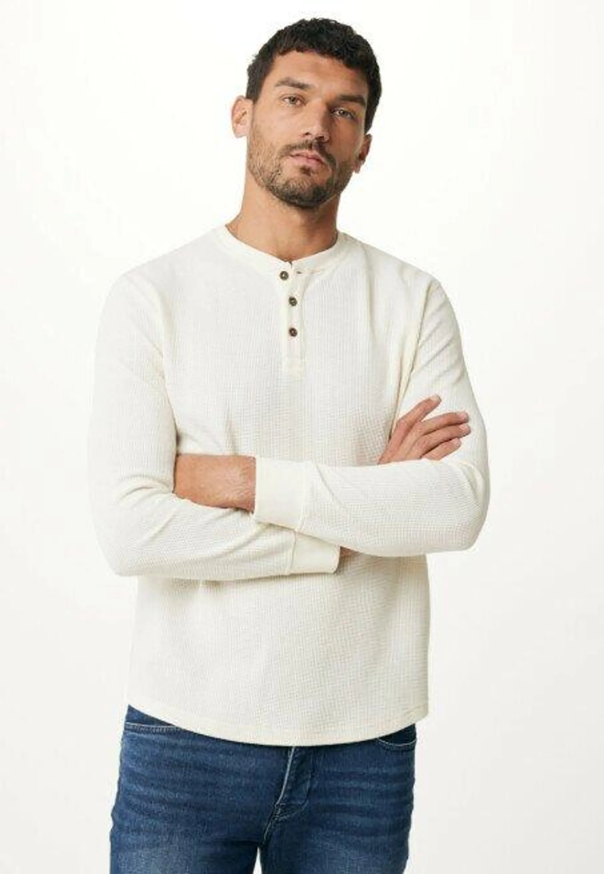 Waffle Henley Shirt Cream