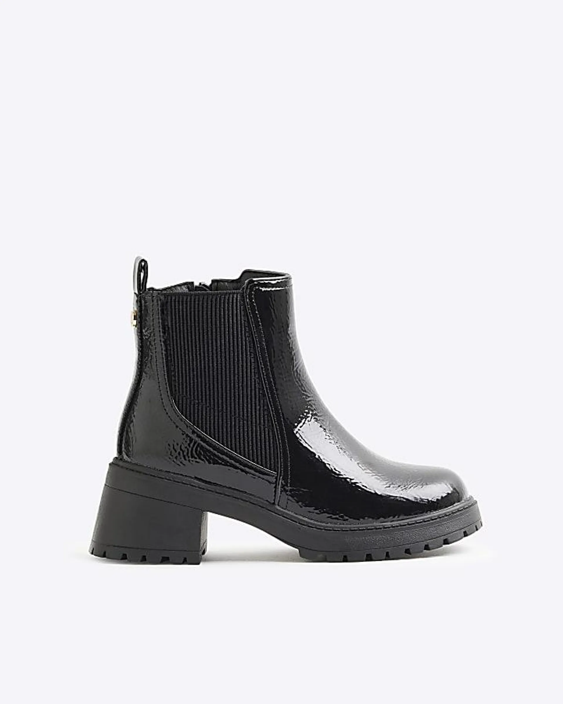 Girls black patent heeled Chelsea boots