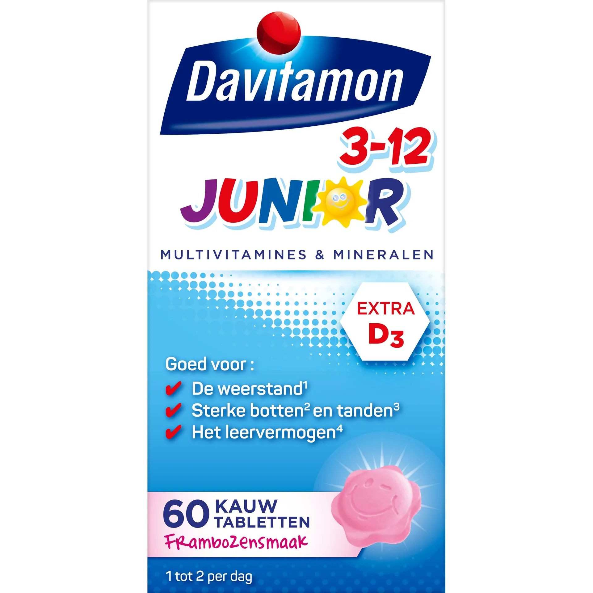 Davitamon Junior 3+ framboos 60 kauwtabletten