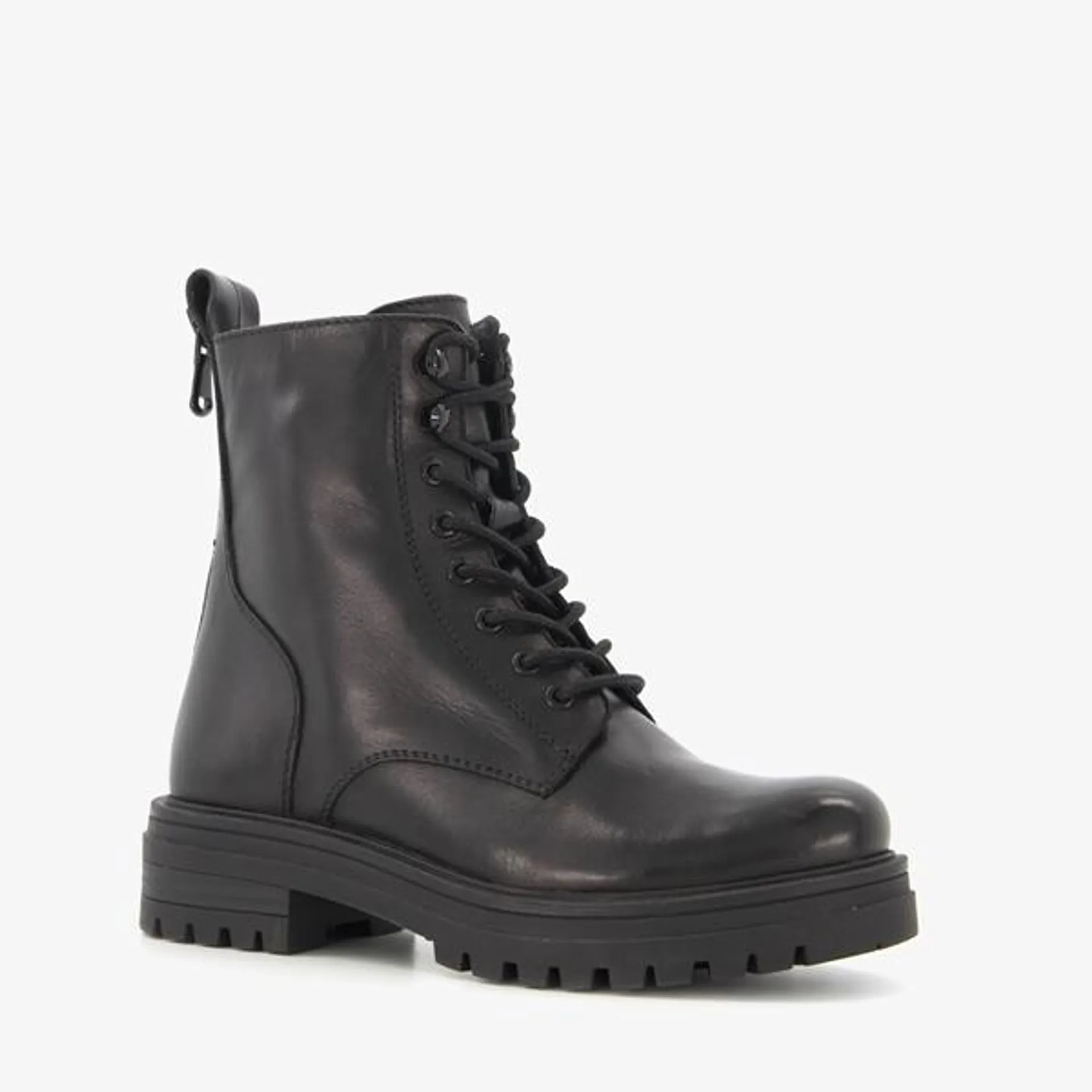 Zwarte Harper veterboots voor dames. Gemaakt van leer met een binnenwerk va...