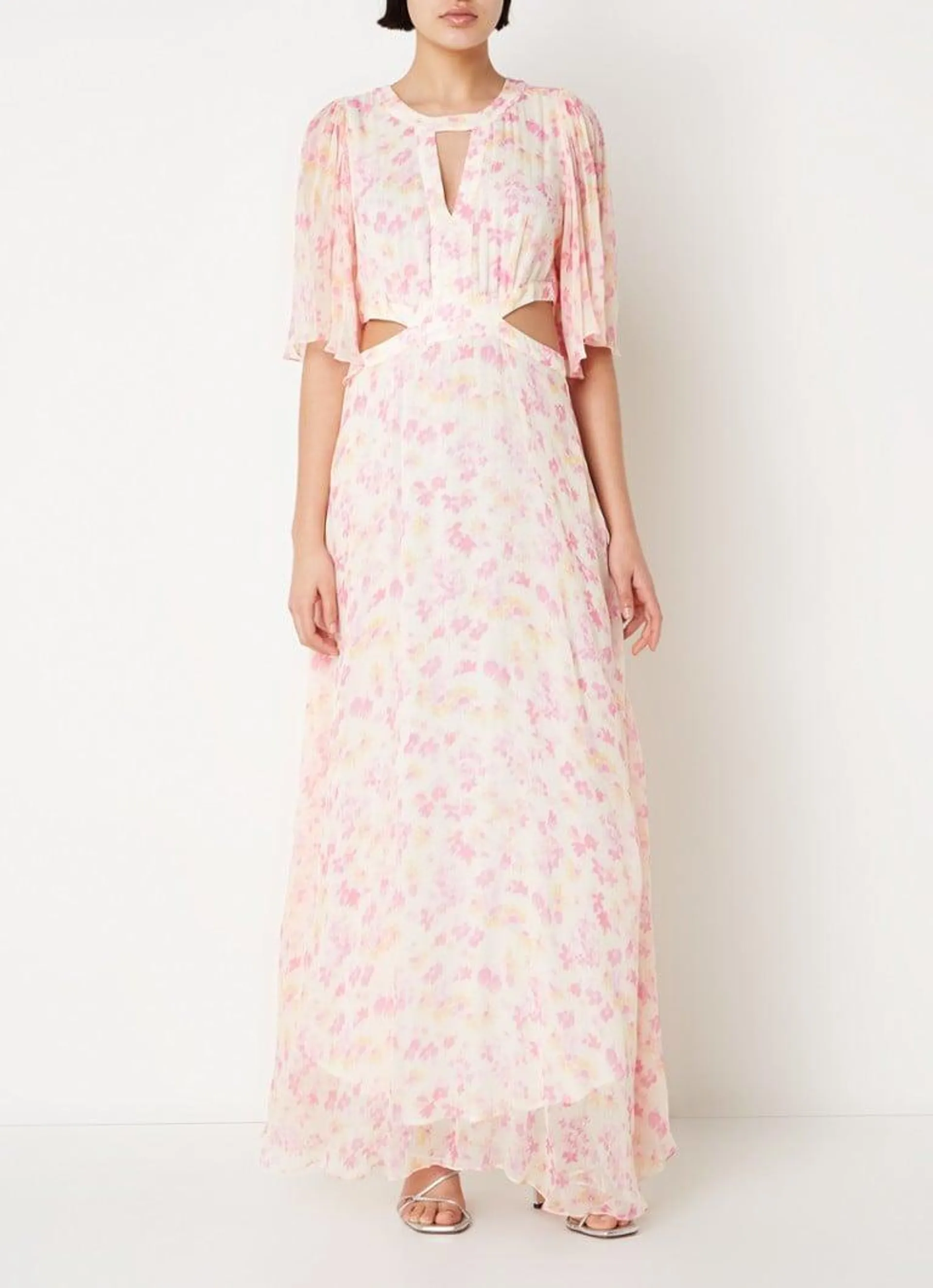 Maxi jurk met bloemenprint en cut-out detail