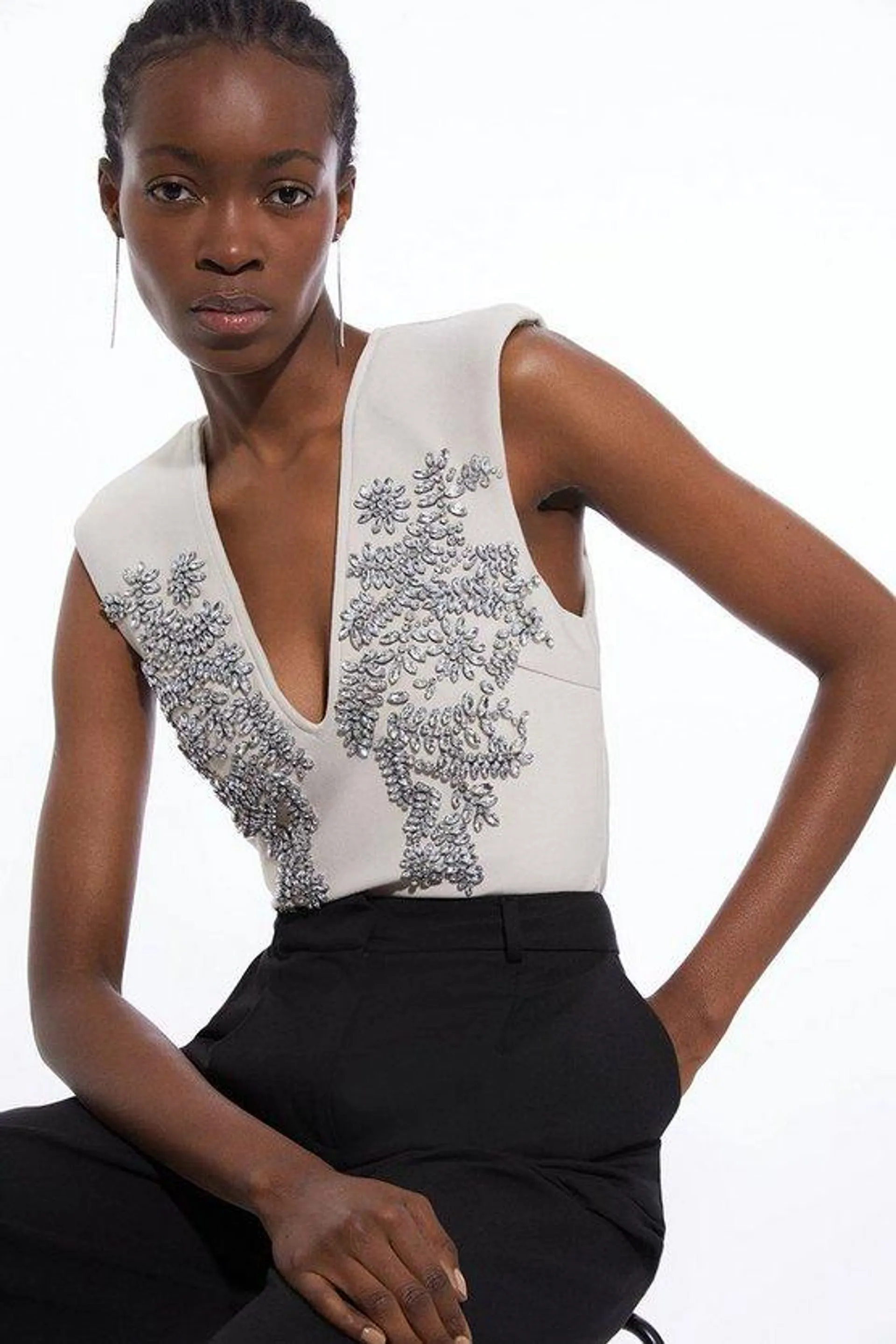 Embellished Figure Form Bandage Knit Top