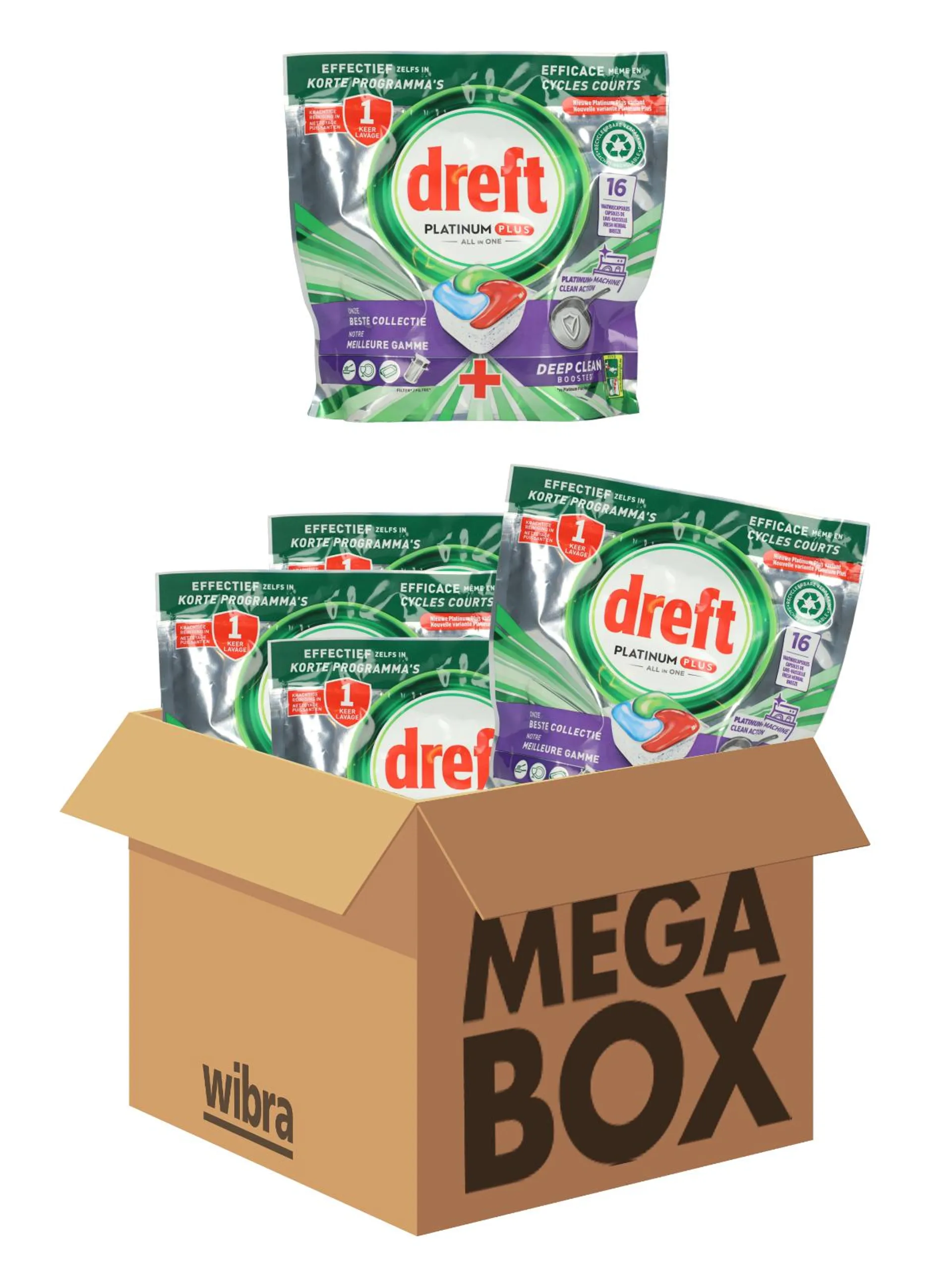 Dreft Platinum Plus deep clean vaatwastabletten megabox 80 stuks