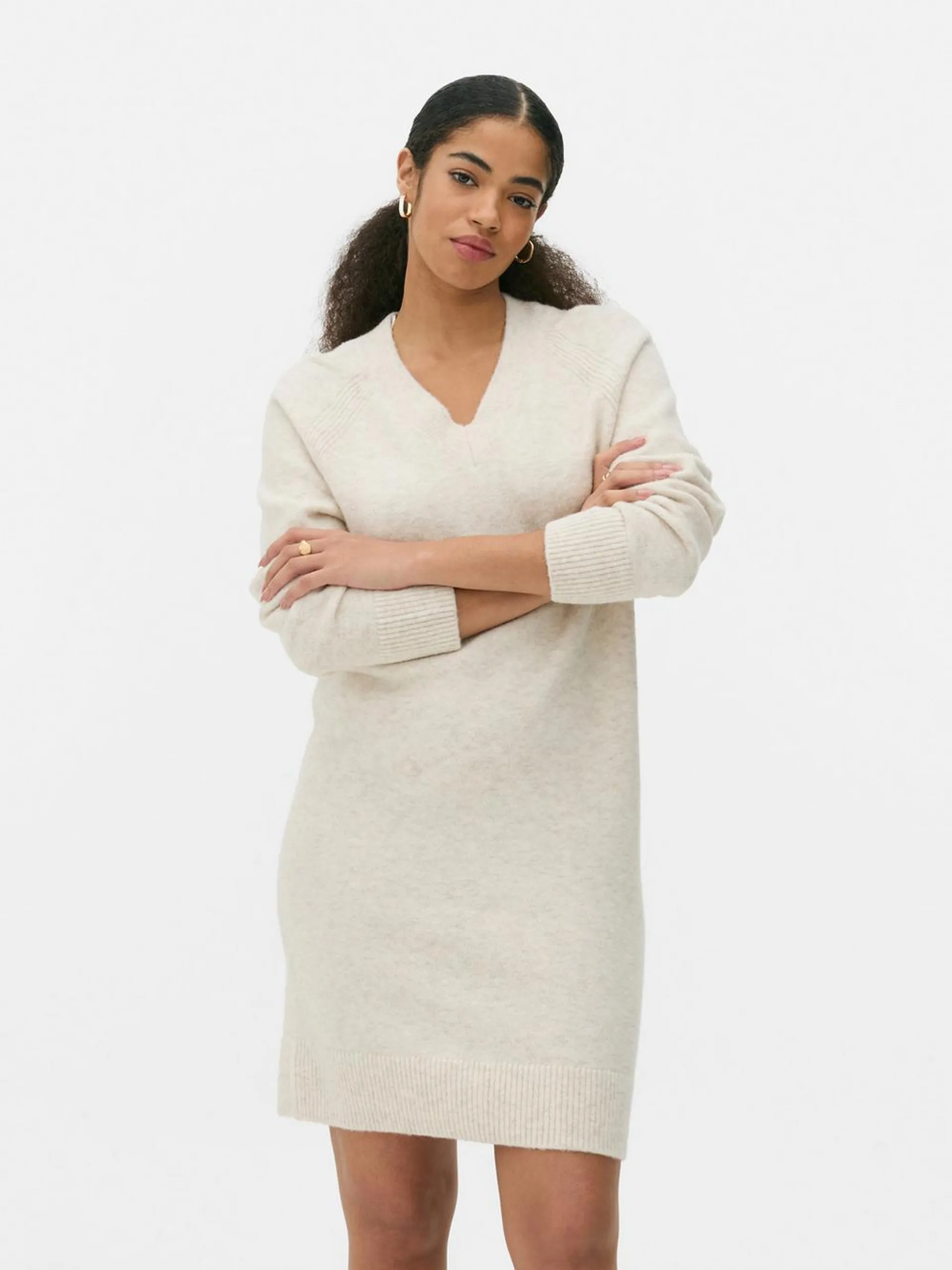 V-Neck Sweater Dress