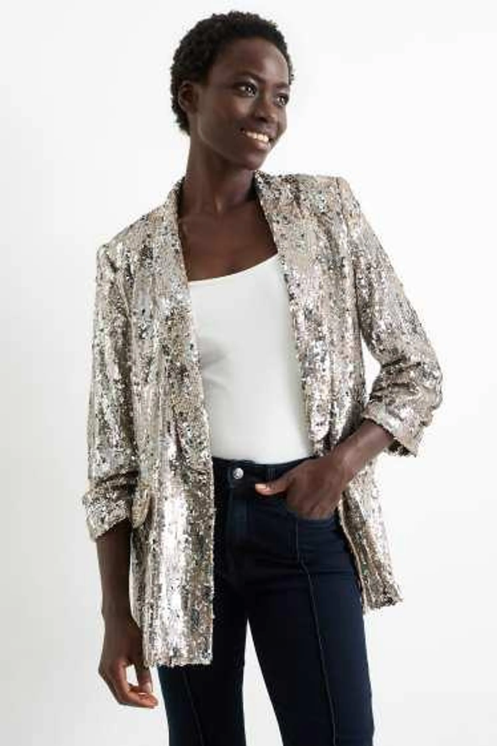 Long sequinned blazer - regular fit