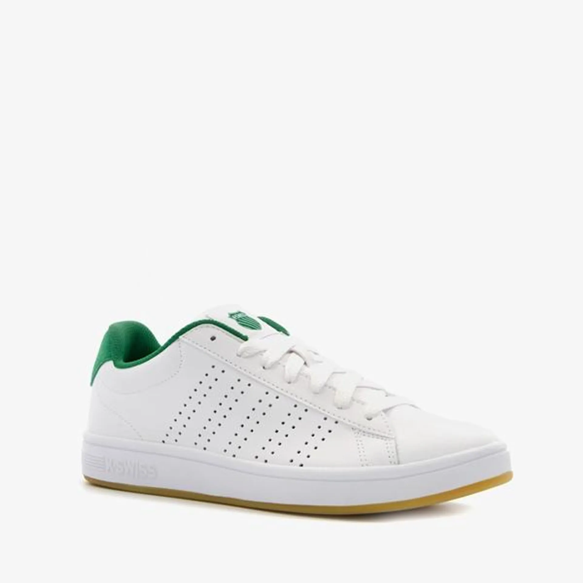 Witte K-Swiss Court Casper sneakers met groen details voor heren. Gemaakt v...