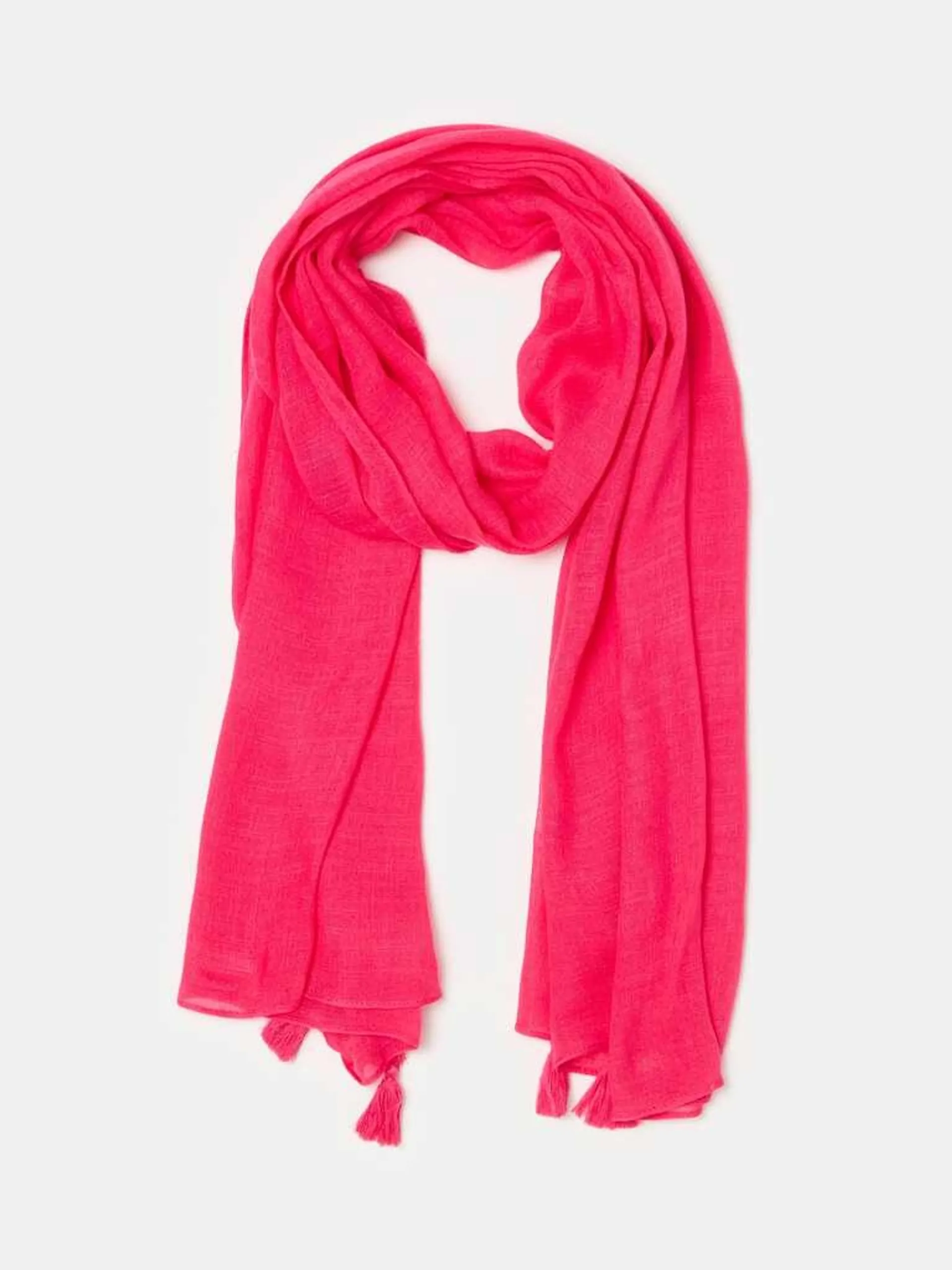 Raspberry Viscose and linen scarf with tassels