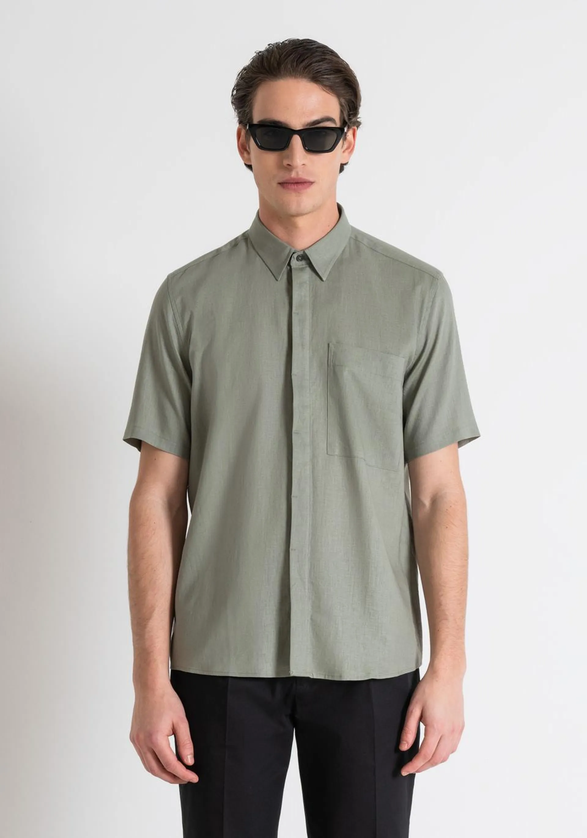 REGULAR STRAIGTH FIT "ADALIA" SHIRT IN LINEN AND VISCOSE SOFT HAND