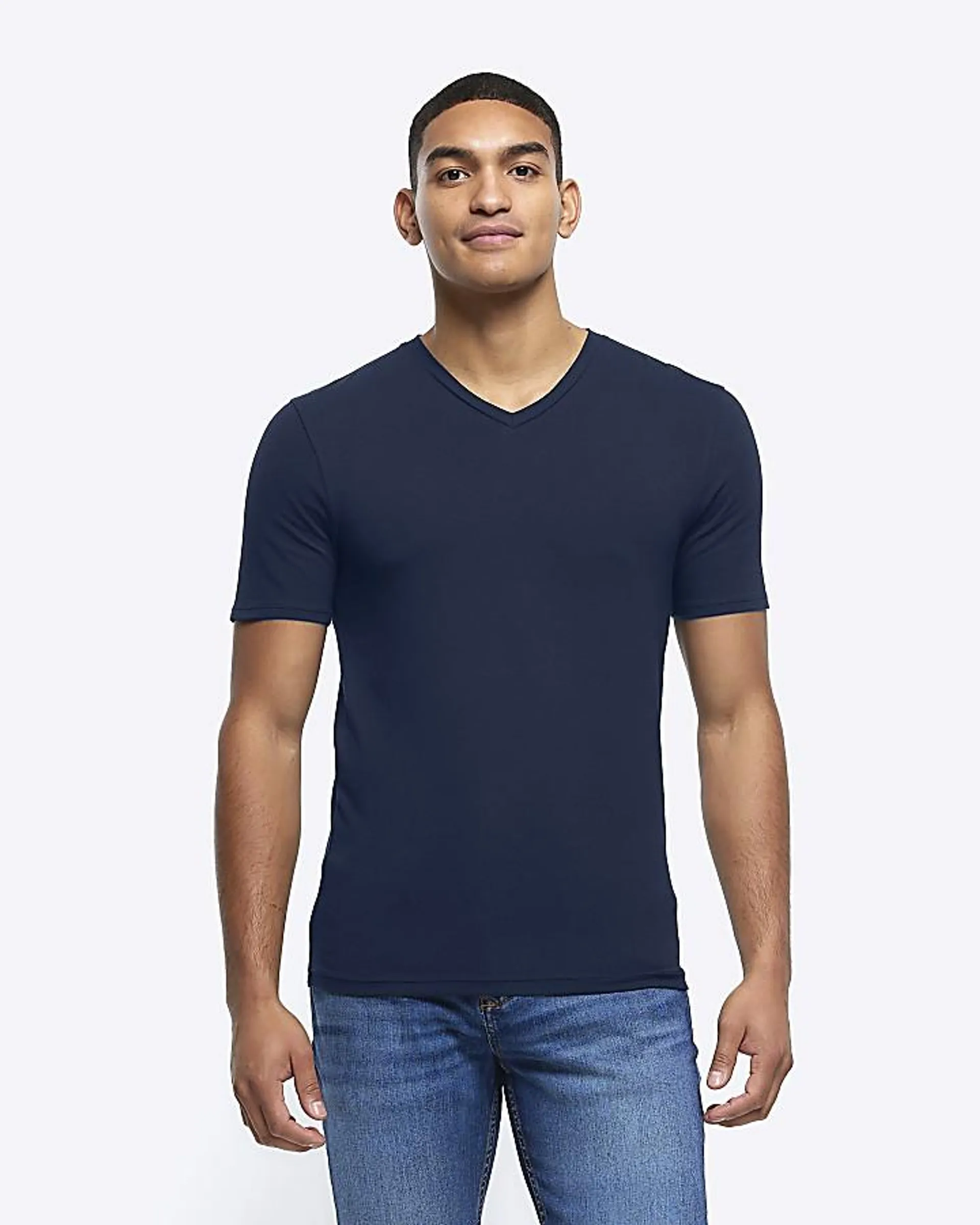 Navy muscle fit V neck t-shirt