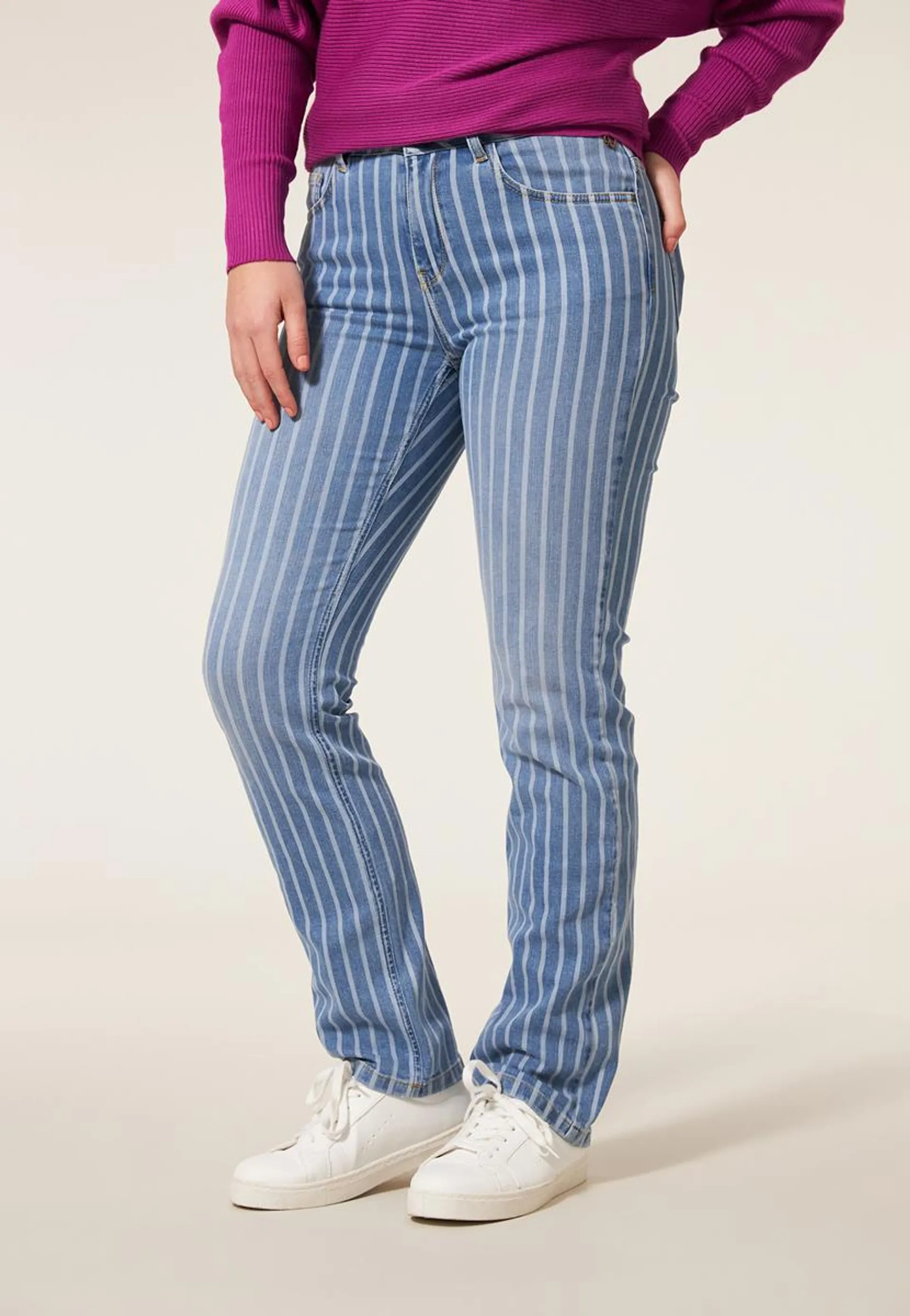 Jeans straight fit streep blauw