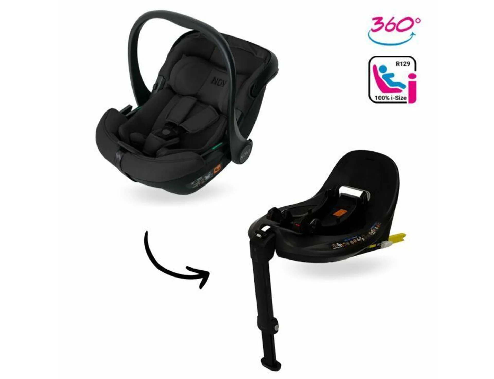 Autostoel Novi Baby® Jacky Pro 360° I-Size All Black & Base