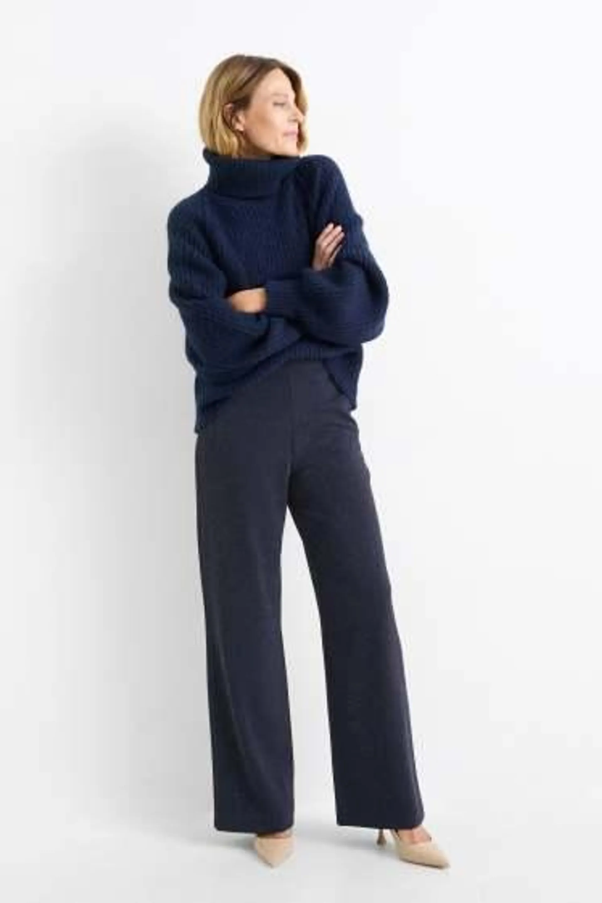 Jersey trousers - mid-rise waist - wide leg