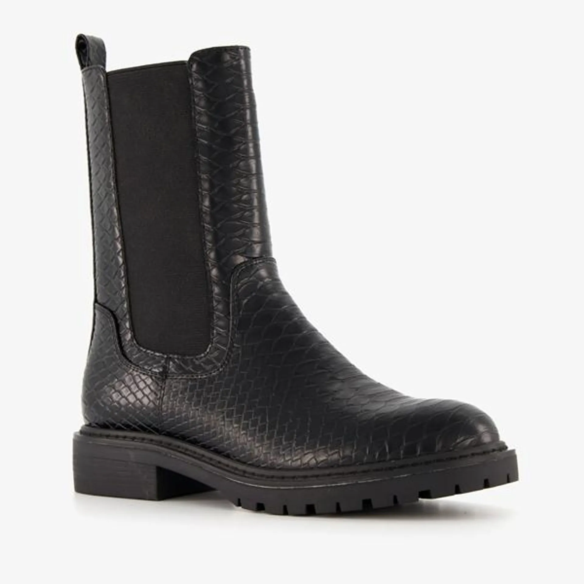 Blue Box dames croco chelsea boots zwart