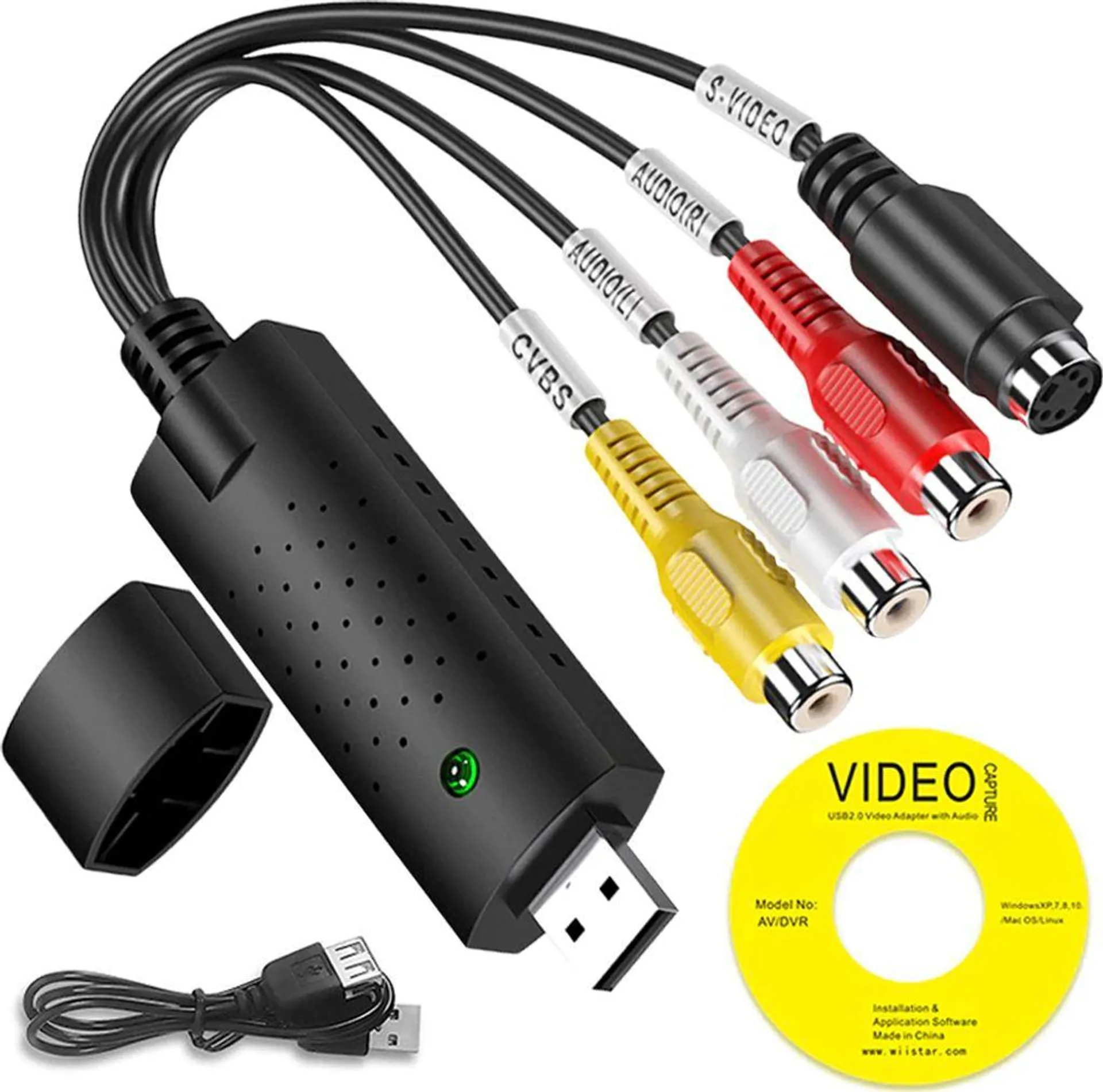 Audio Video Konverter Grabber USB auf RCA Digital VHS VCR DVD CD Adapter Camcorder Videoadapter Videorecorder Konverter Bearbeiten Windows Retoo