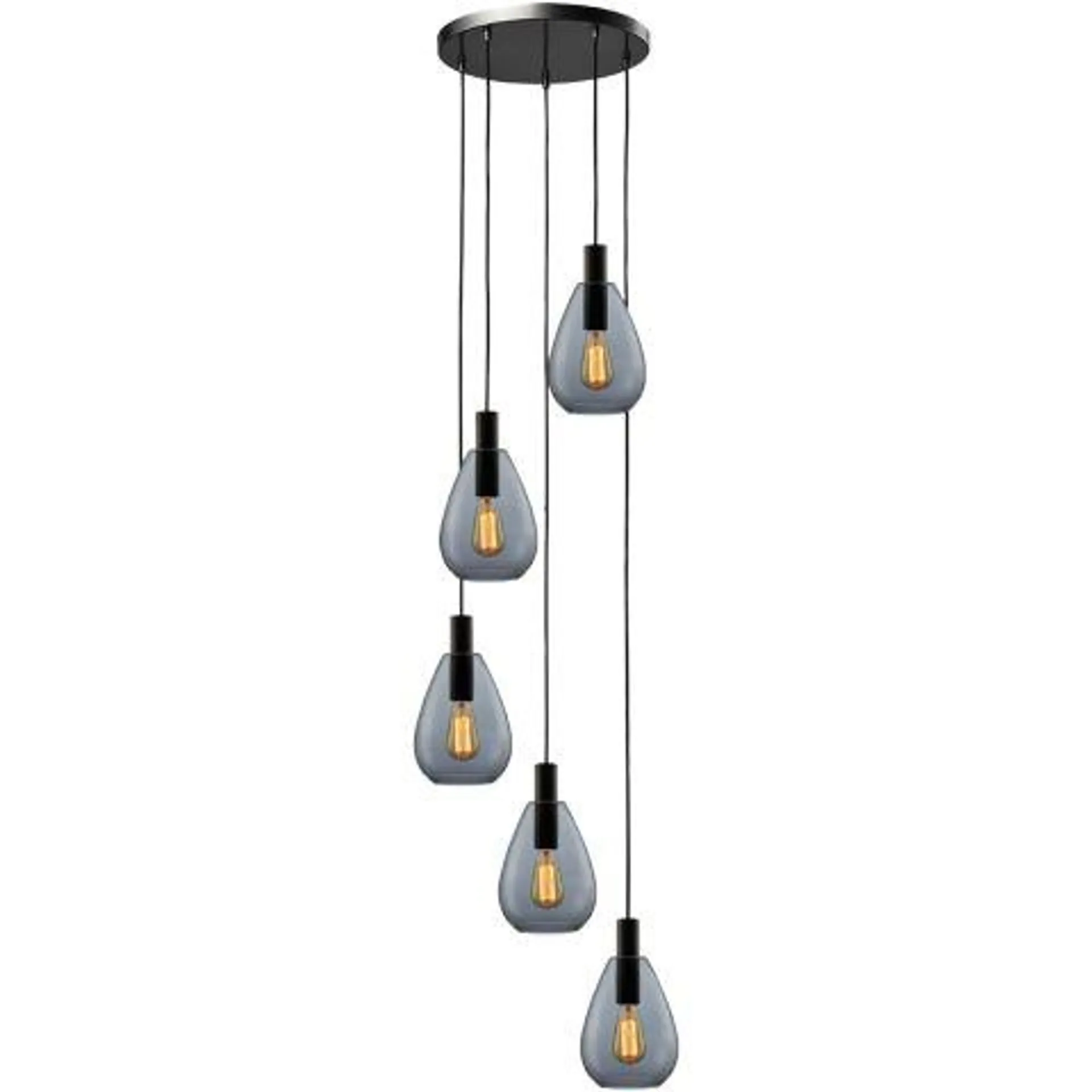 Hanglamp Felinio smoke glas 5-lichts rond