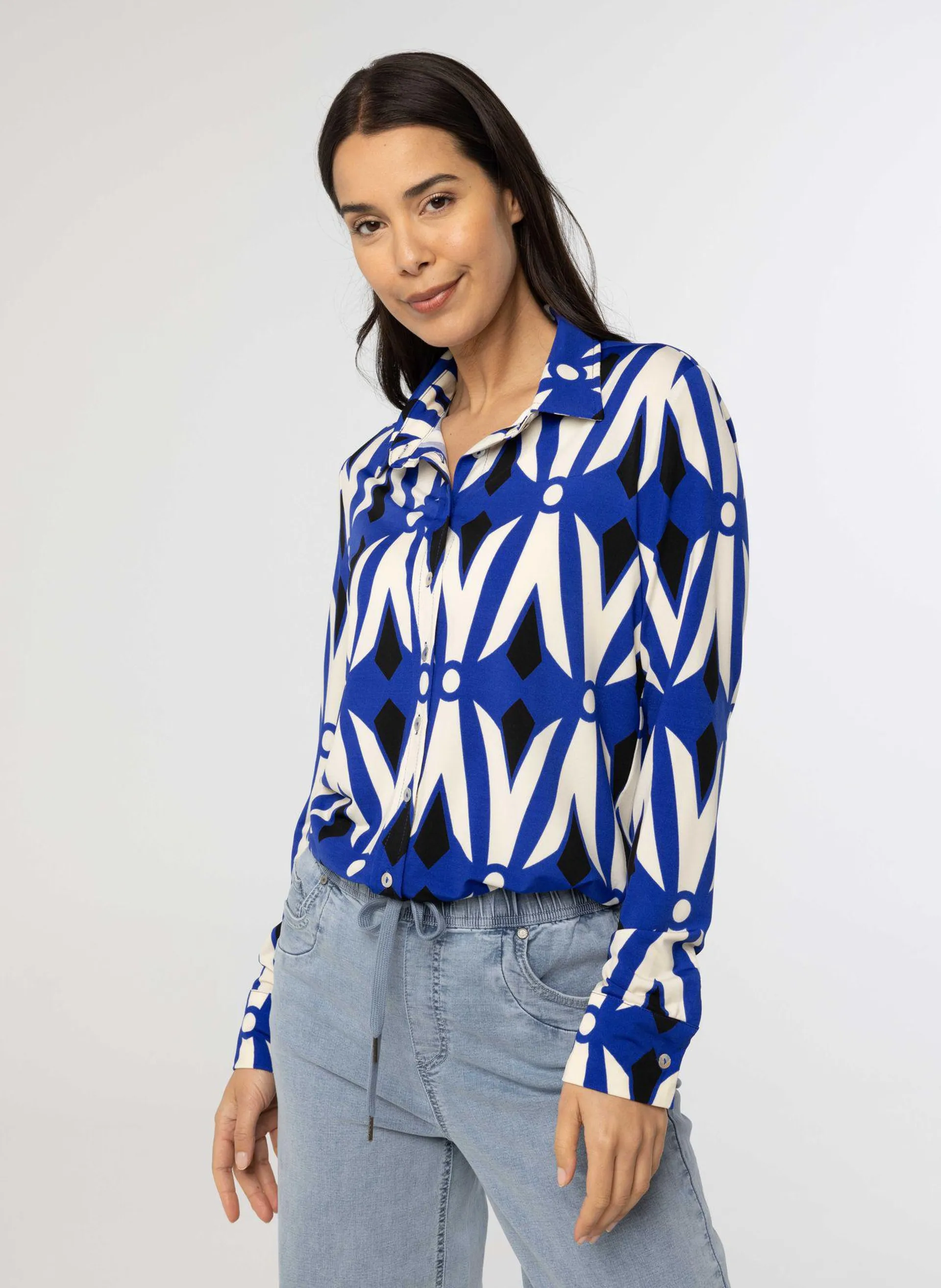 Kobaltblauwe blouse met print