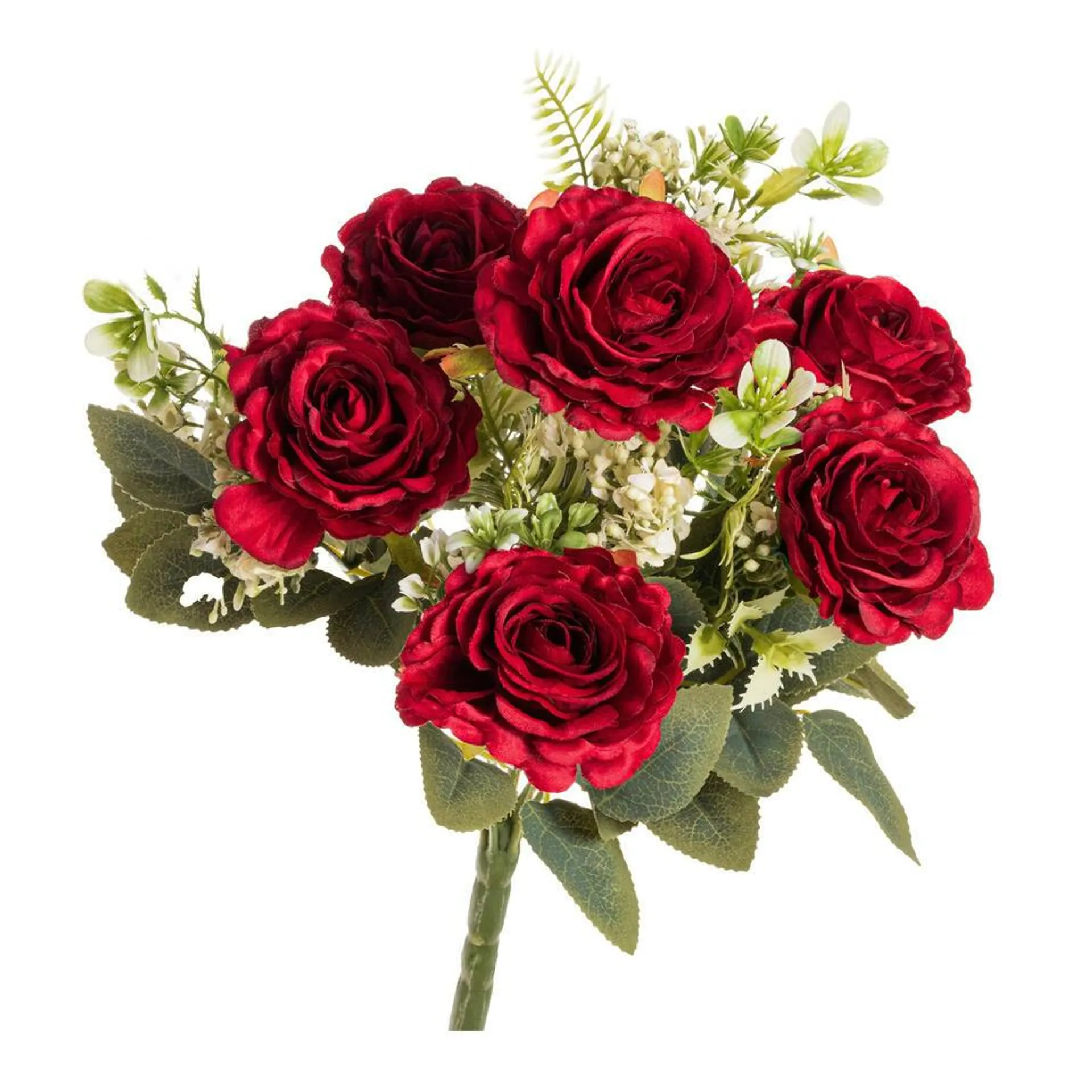 Chaks Rozen kunstbloemen boeket - 6x - rood - H43 cm