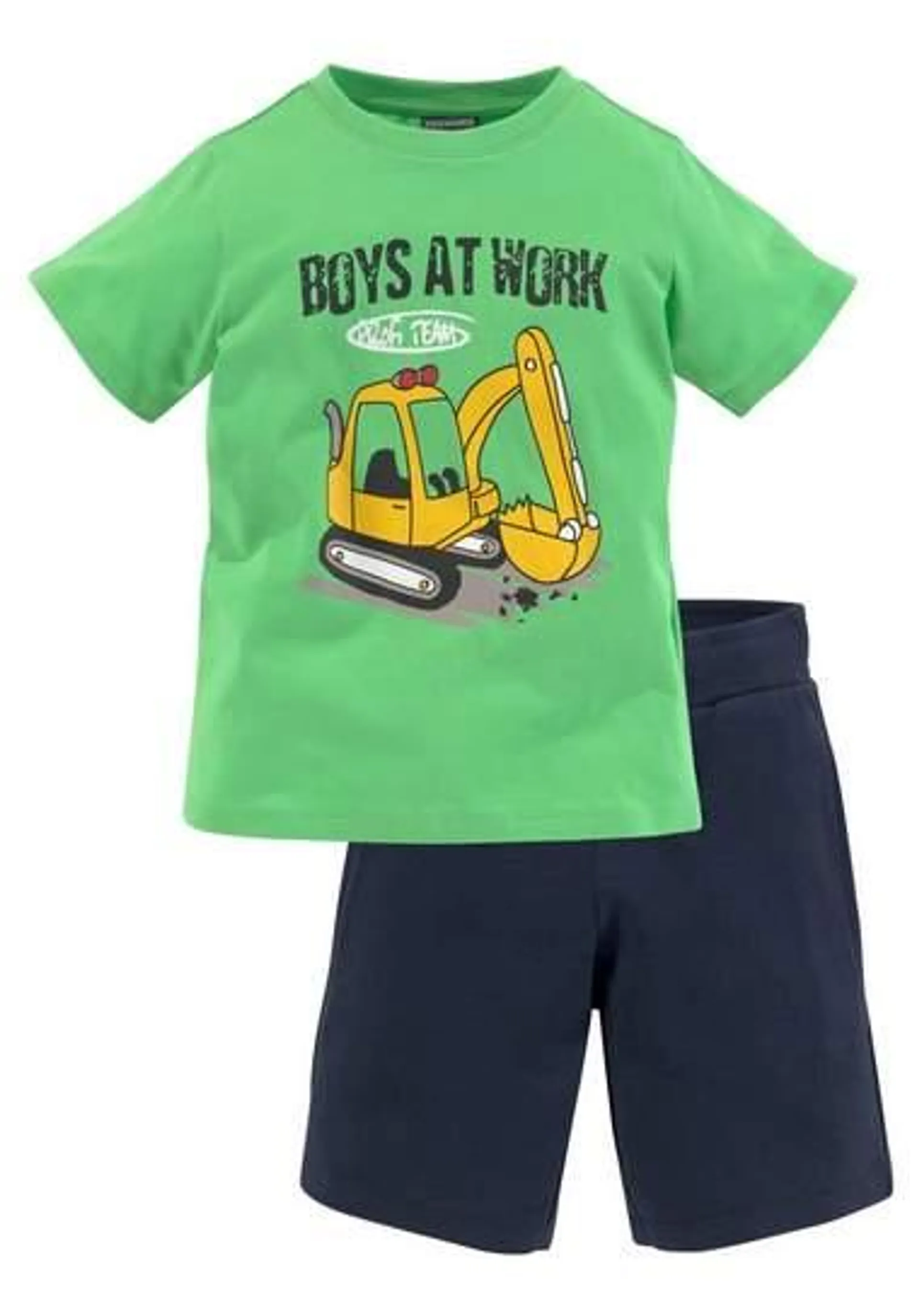 KIDSWORLD Shirt & short BOYS AT WORK (voordeelset, 2-delig, T-shirt+sweatbermuda)