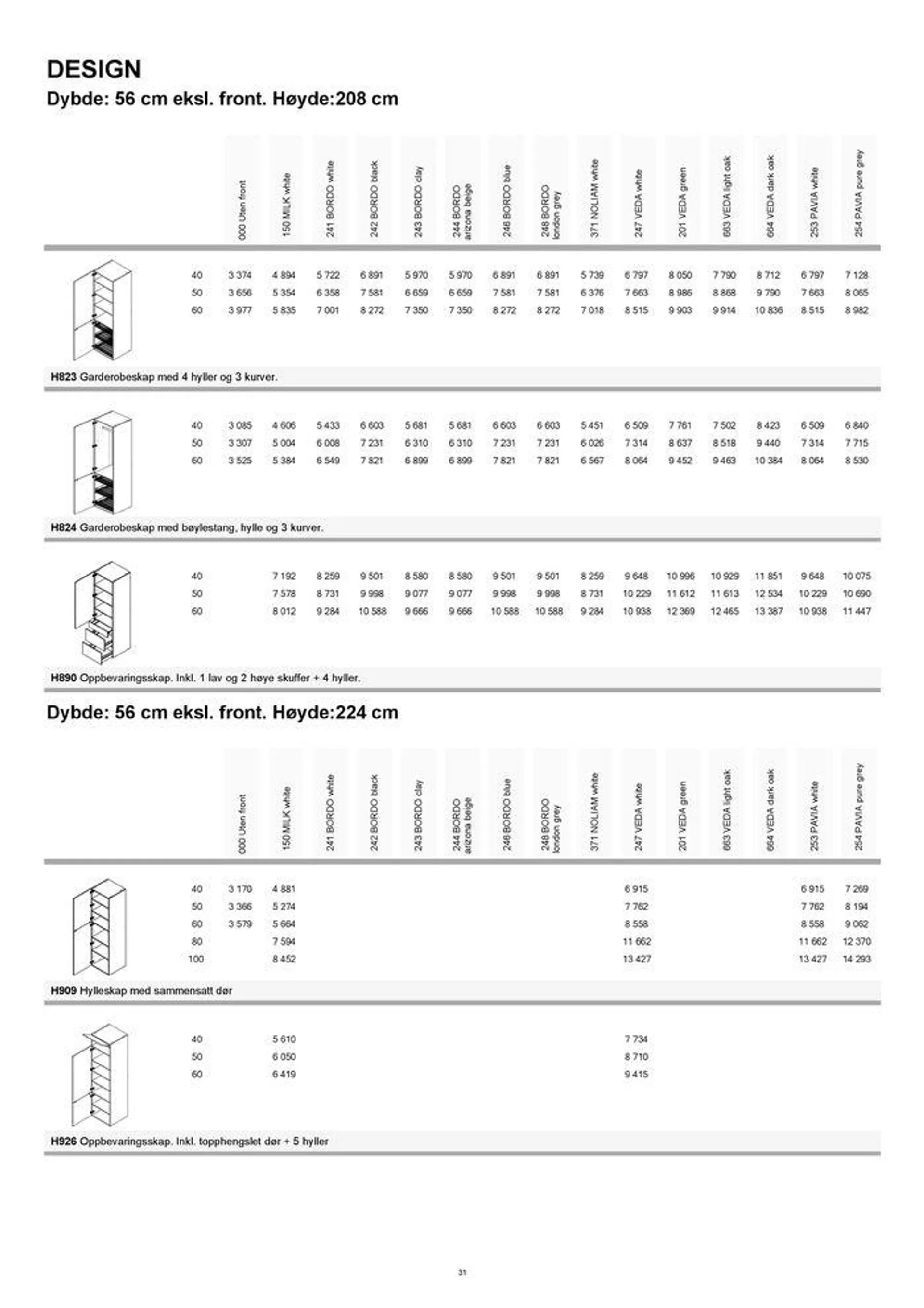 kvik kjøkken Garderobe prisliste. fra 4. september til 18. september 2024 - kundeavisside 31