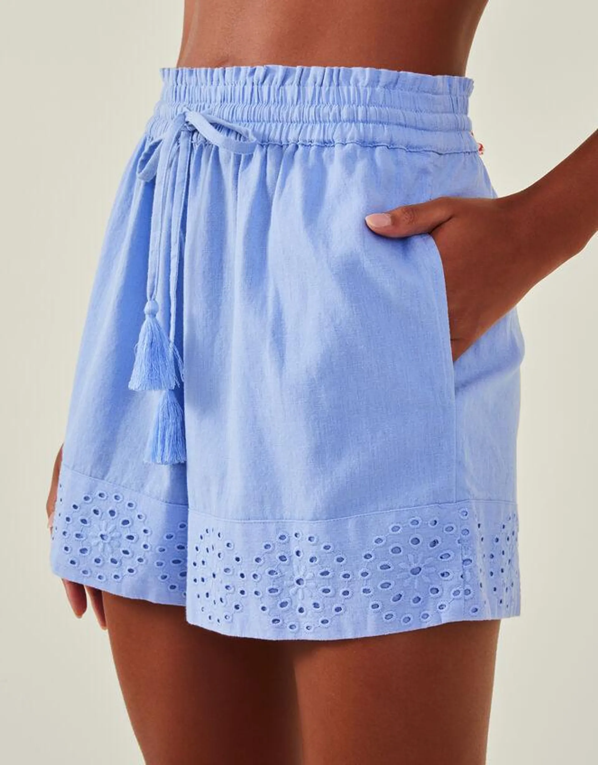 Broderie Beach Shorts Blue