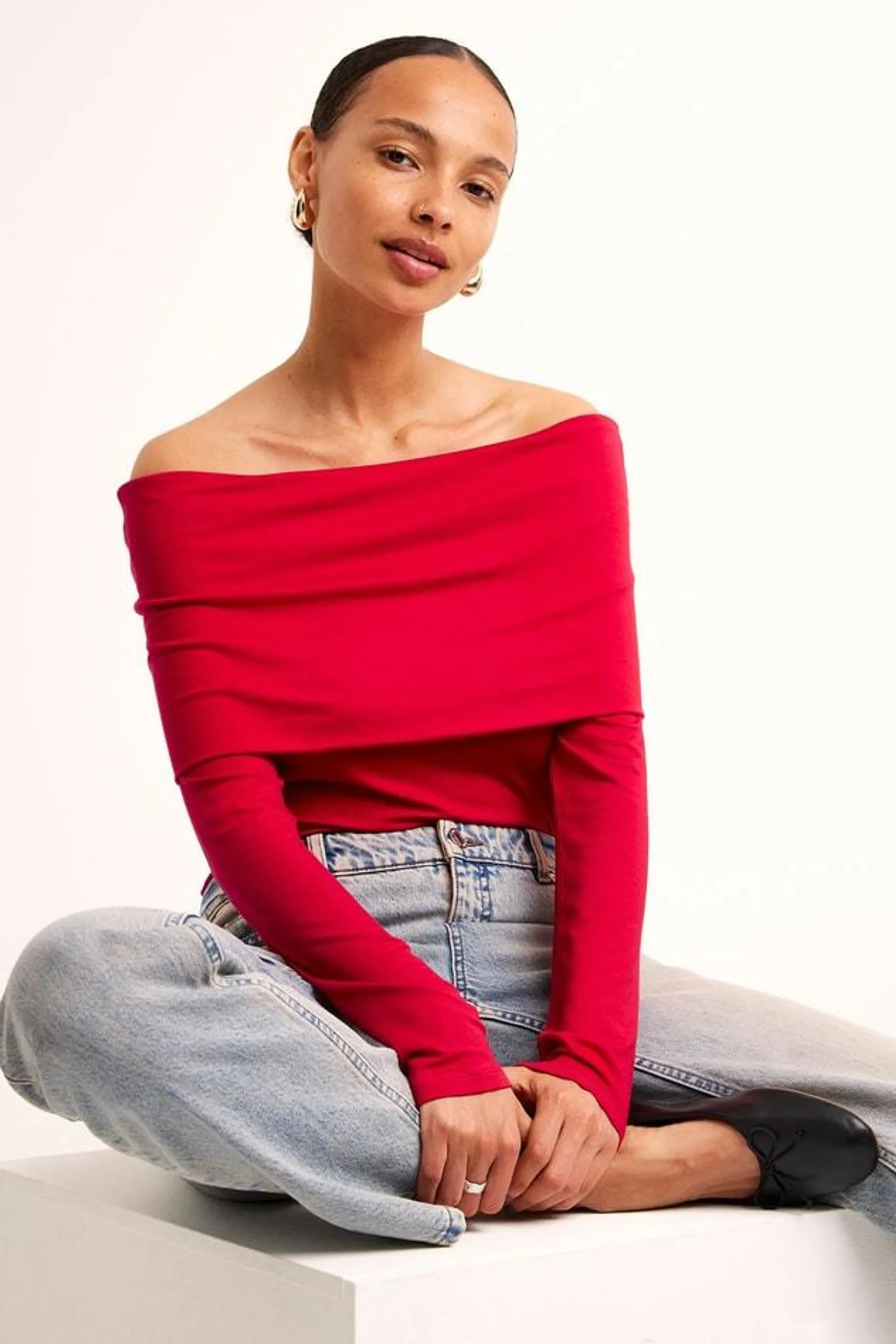 Langermet off shoulder-topp