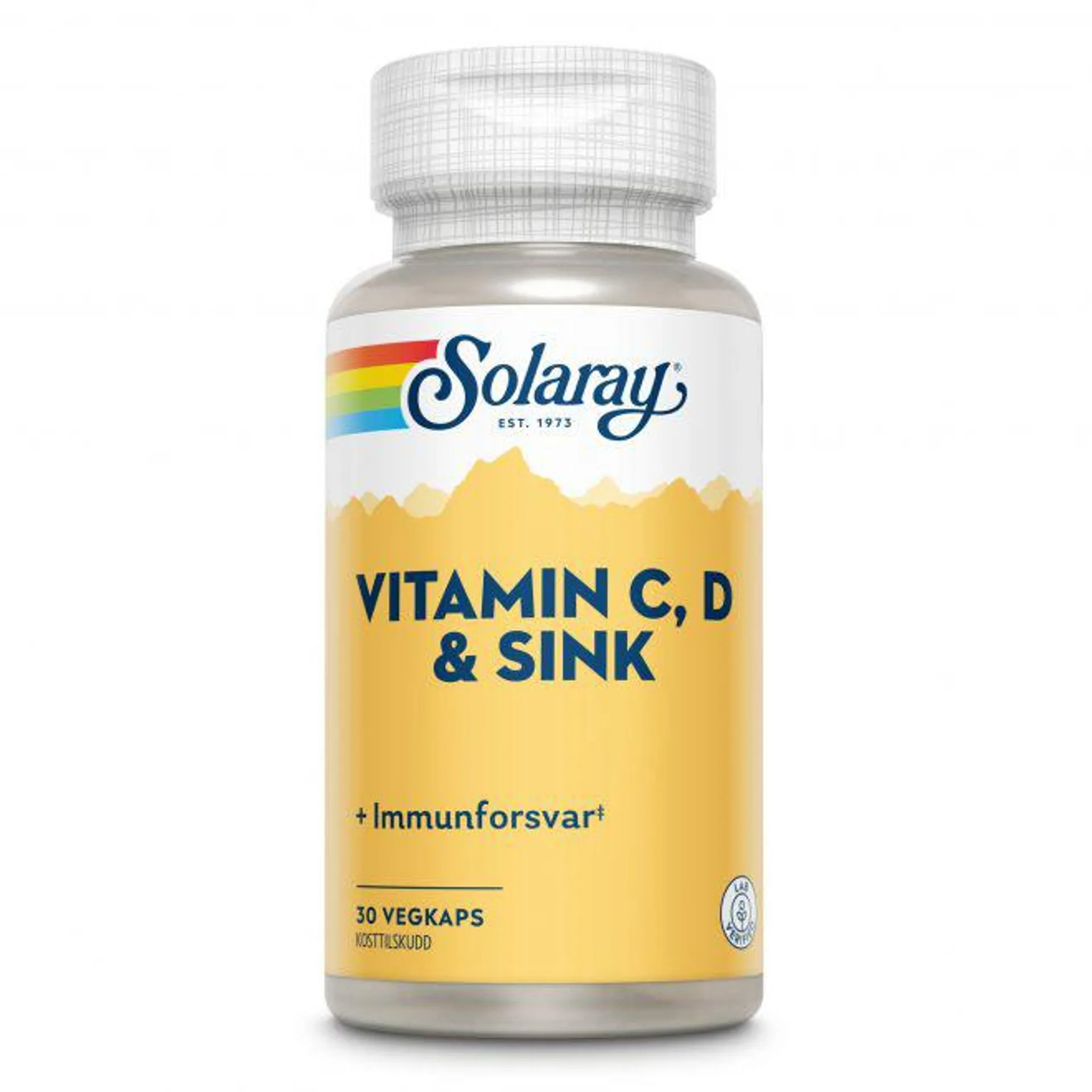 Solaray vitamin C, D & sink 30 kapsler