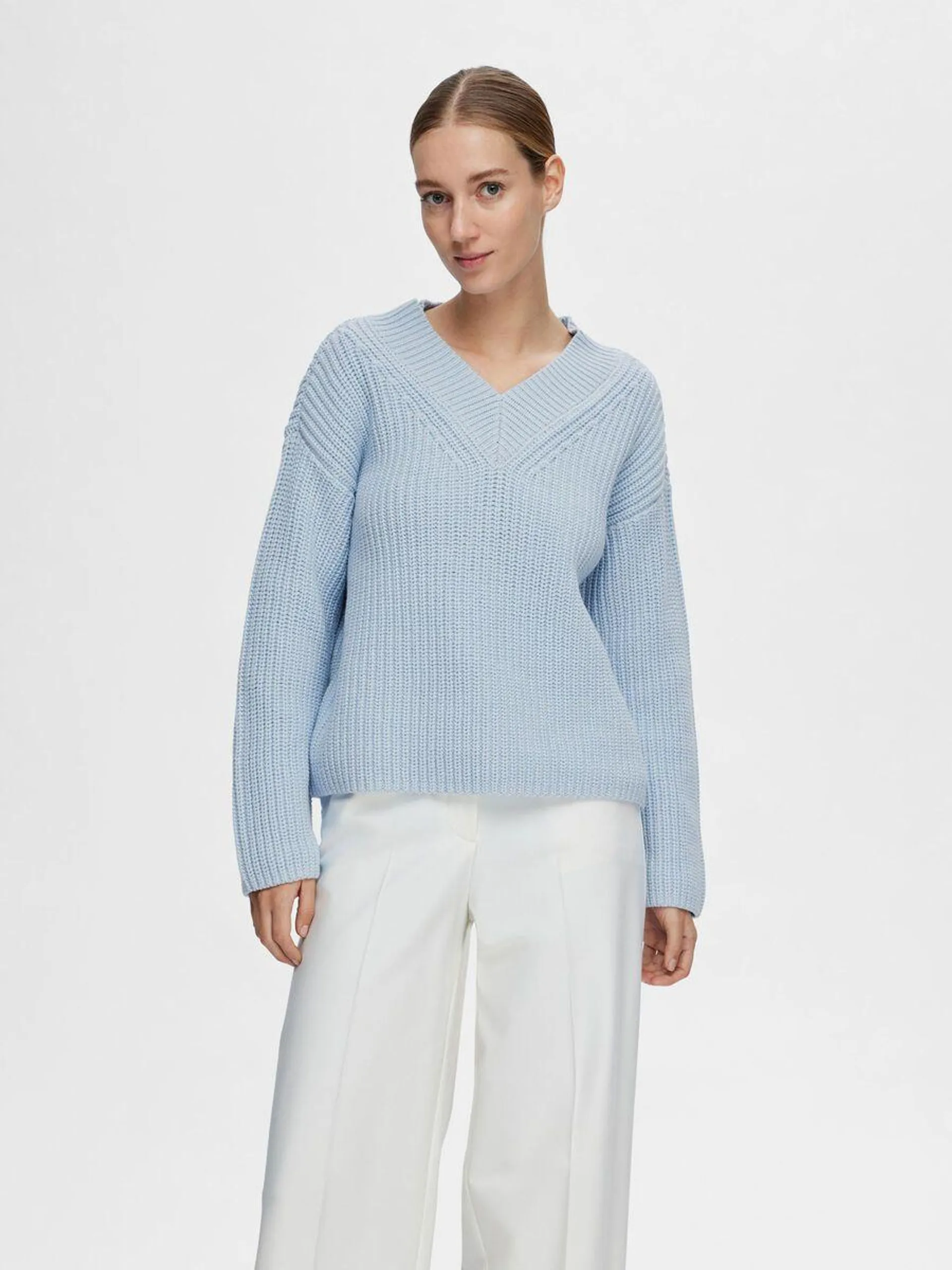 V-HALS STRIKKET PULLOVER