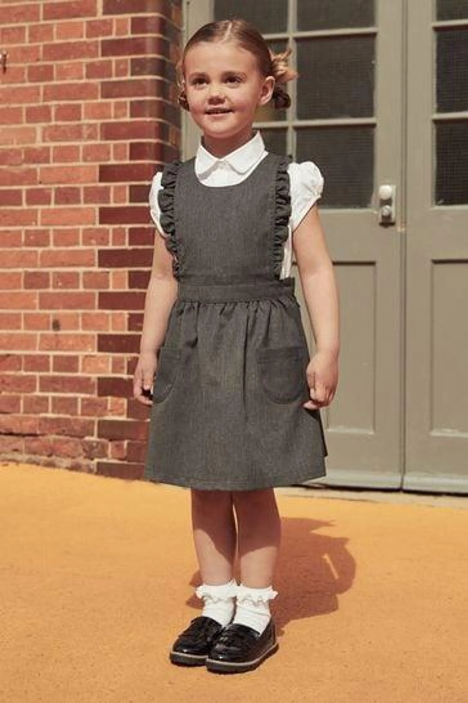 Ruffle Detail Pinafore School Dress (3-14yrs)