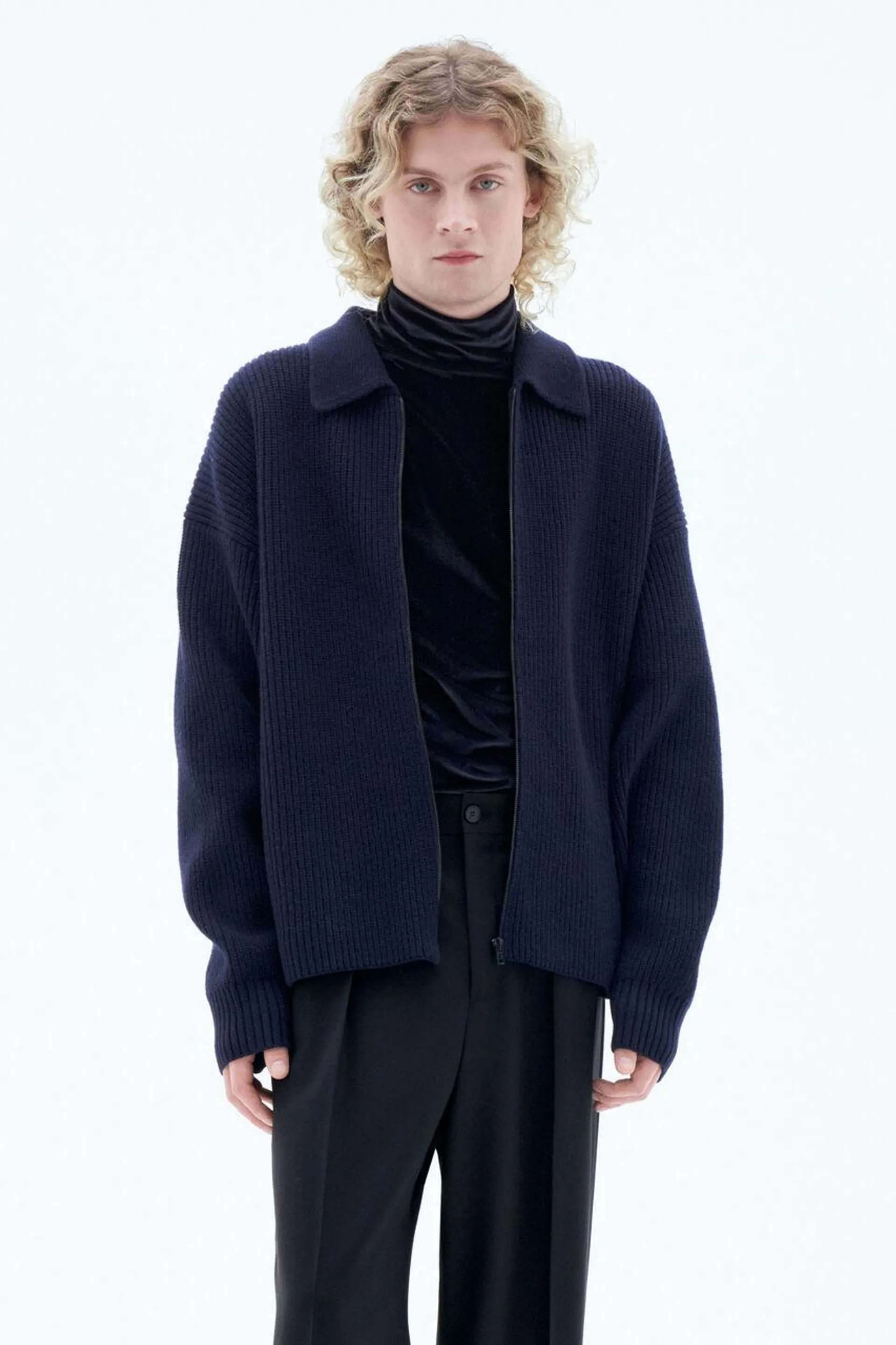 Collar Zip Cardigan Navy