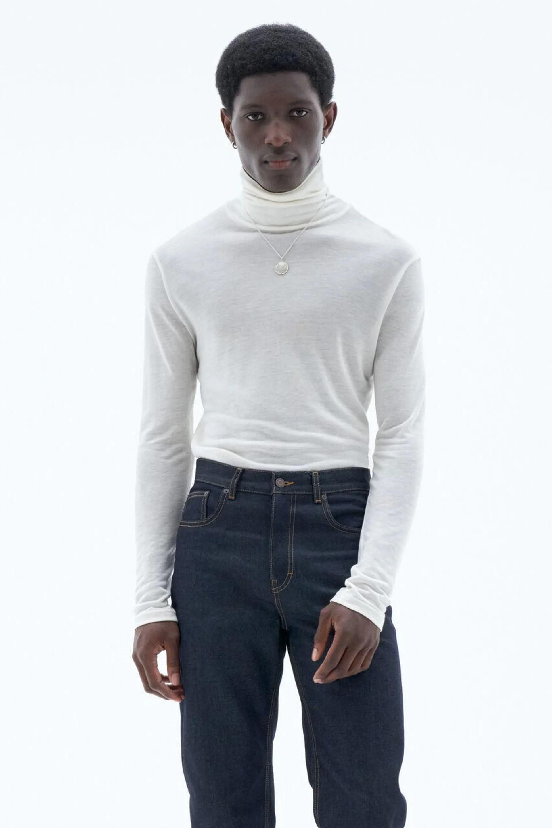 Jersey Roller Neck Top White Chalk
