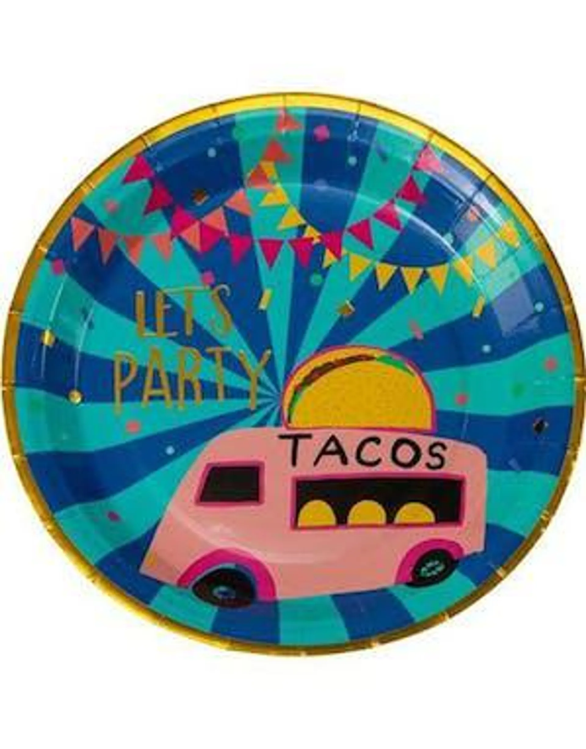8 stk. Papptallerkener med Tacobuss 23 cm - Let's Party