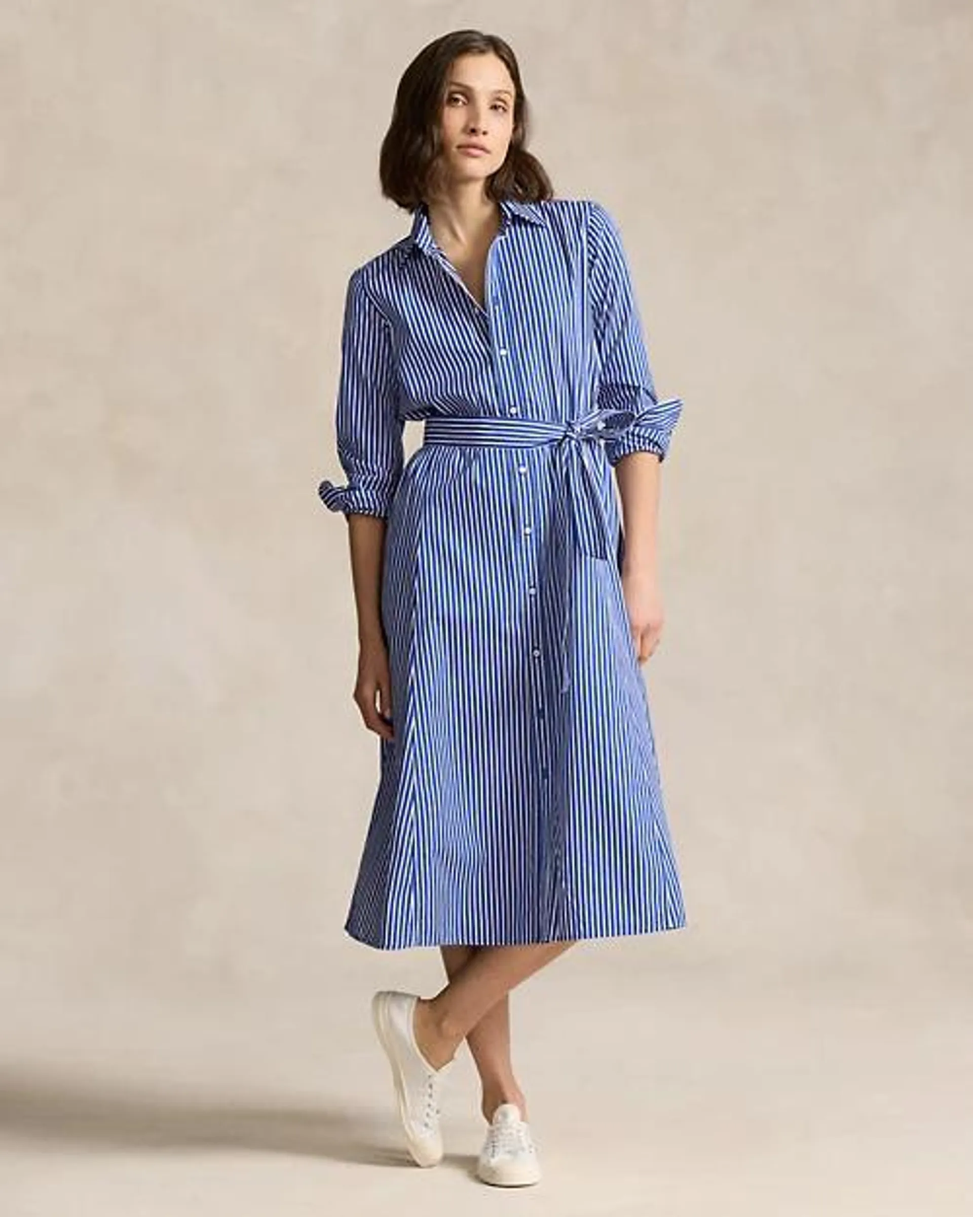 Belted Striped Cotton Shirtdress