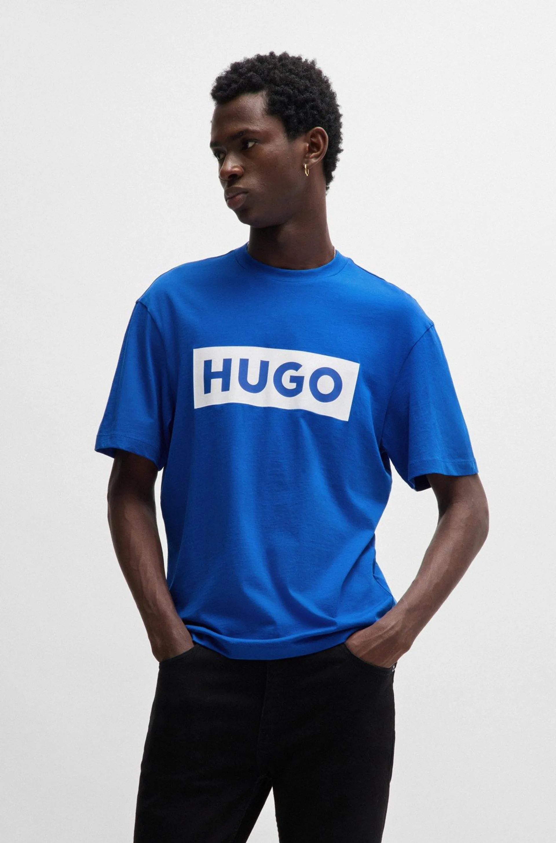 T-shirt em jersey de algodão com logótipo azul